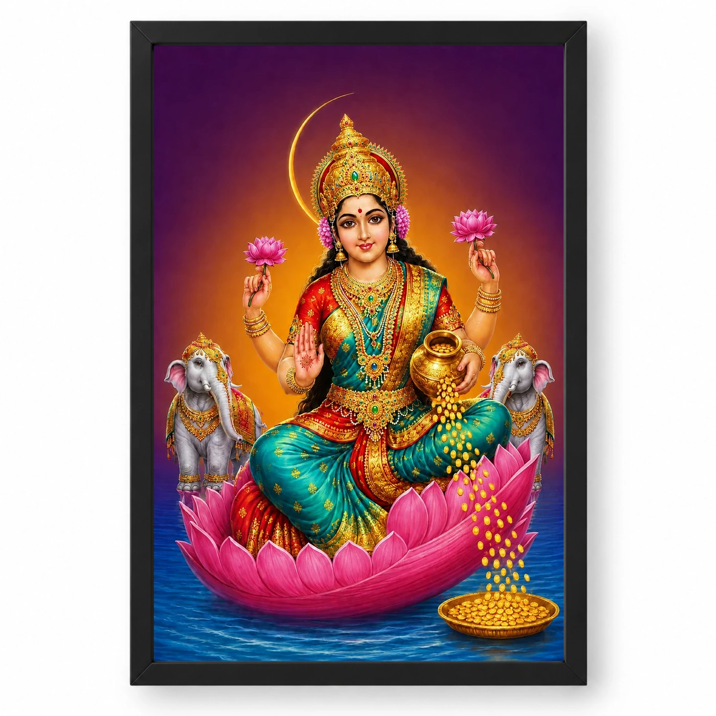 Crescent Halo Varalakshmi Photo Frame – Teal Red Art