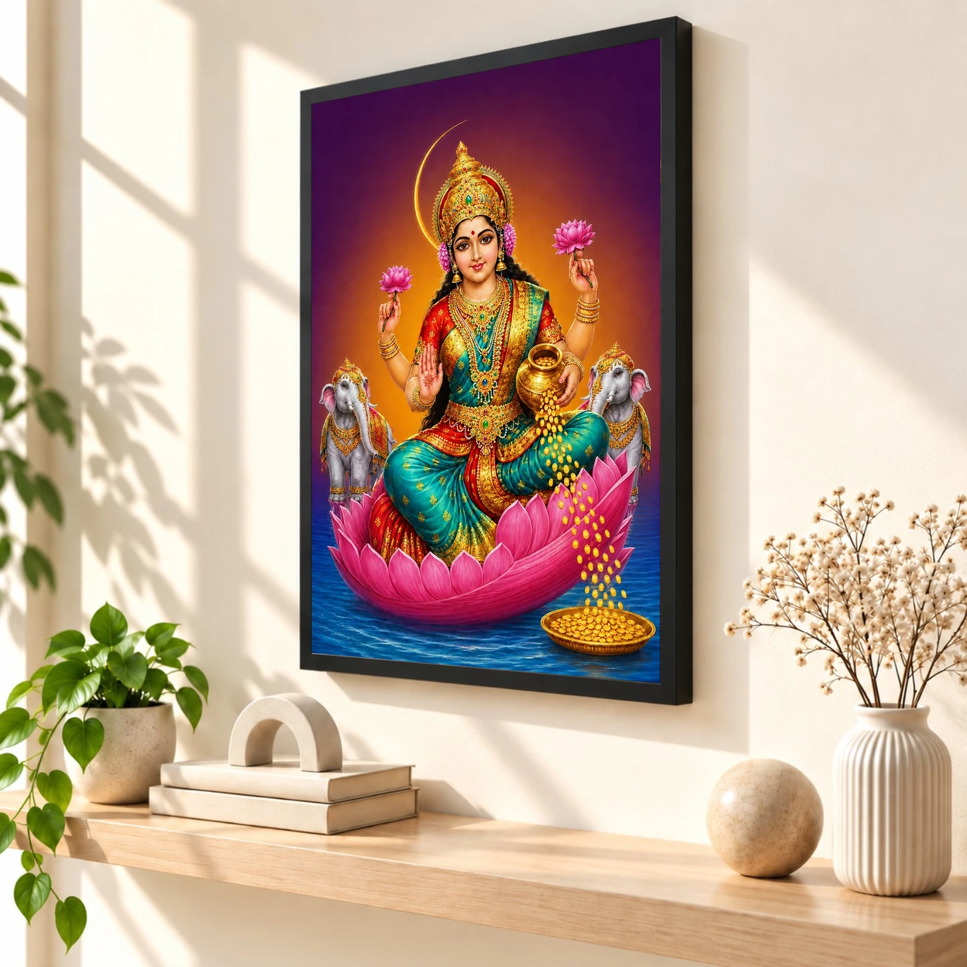 Crescent Halo Varalakshmi Photo Frame – Teal Red Art, view 2