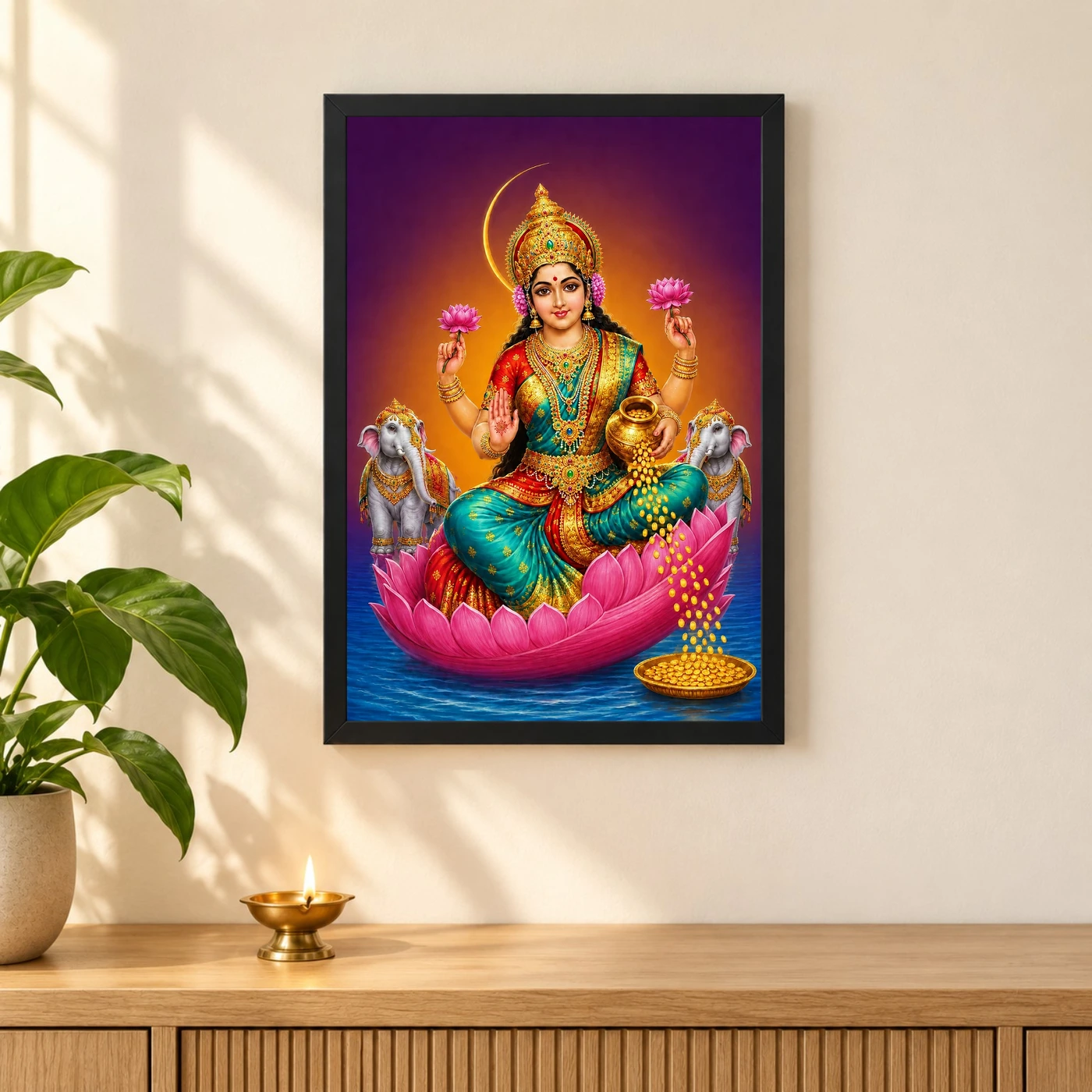 Crescent Halo Varalakshmi Photo Frame – Teal Red Art, view 3