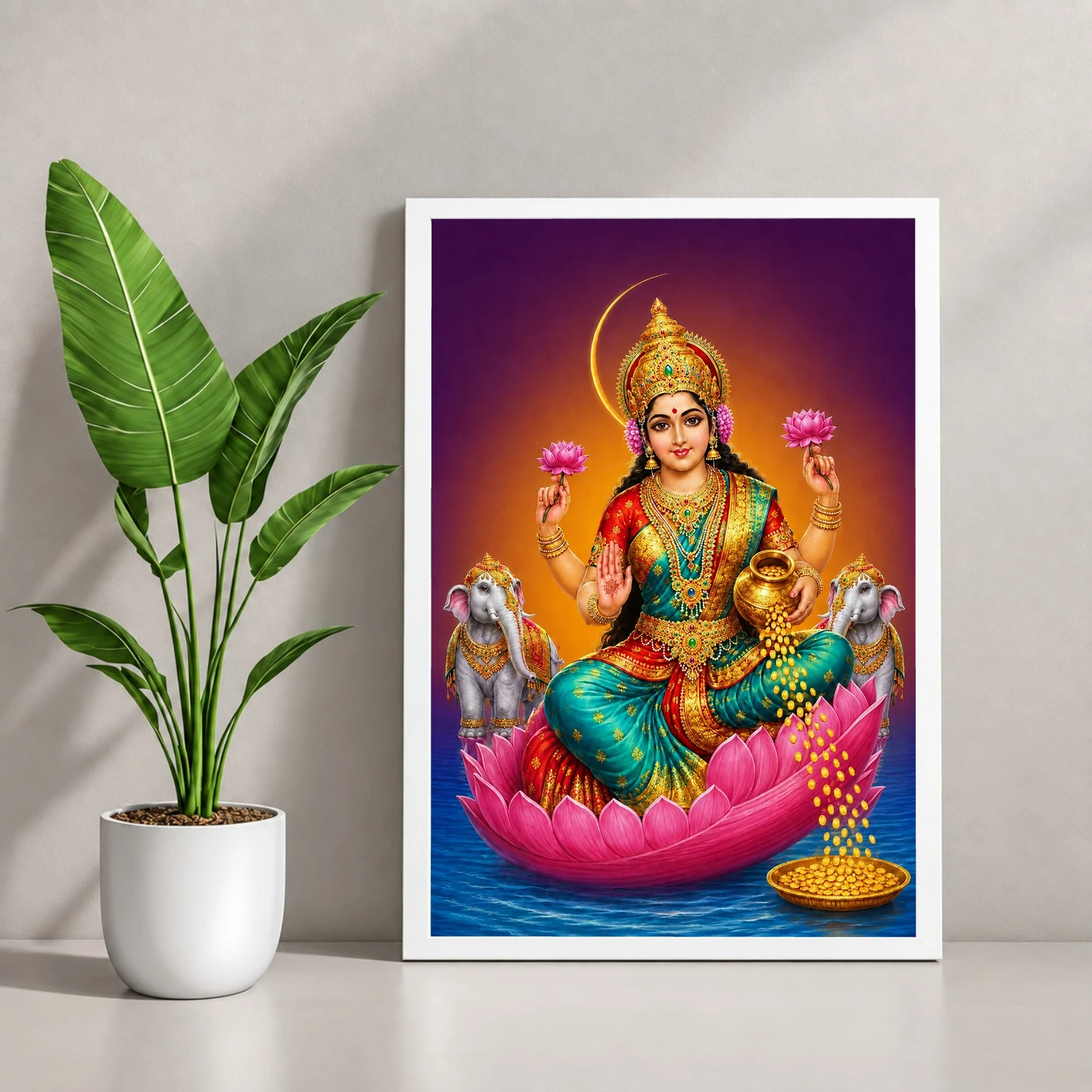 Crescent Halo Varalakshmi Photo Frame – Teal Red Art, view 4
