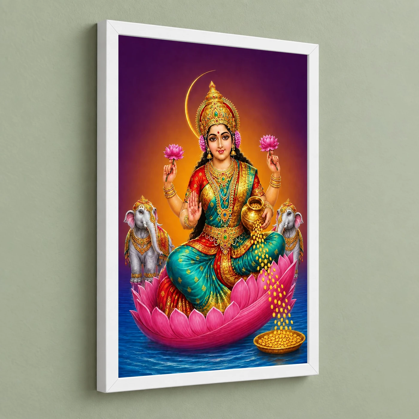 Crescent Halo Varalakshmi Photo Frame – Teal Red Art, view 5