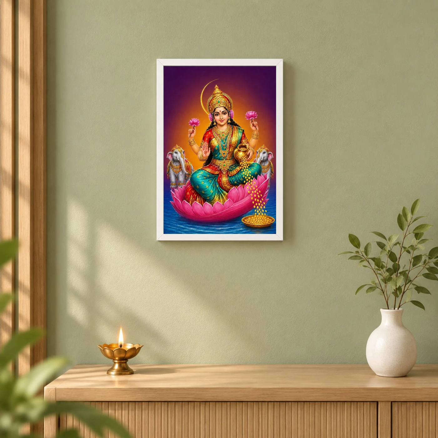 Crescent Halo Varalakshmi Photo Frame – Teal Red Art, view 6