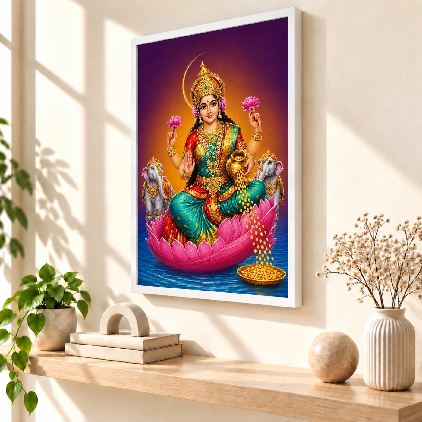 Crescent Halo Varalakshmi Photo Frame – Teal Red Art, view 7