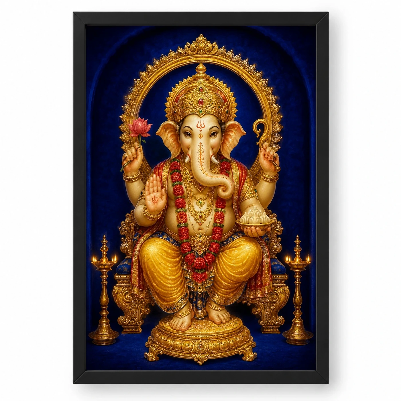 Dagdusheth Ganpati — Royal Blue Gold Frame
