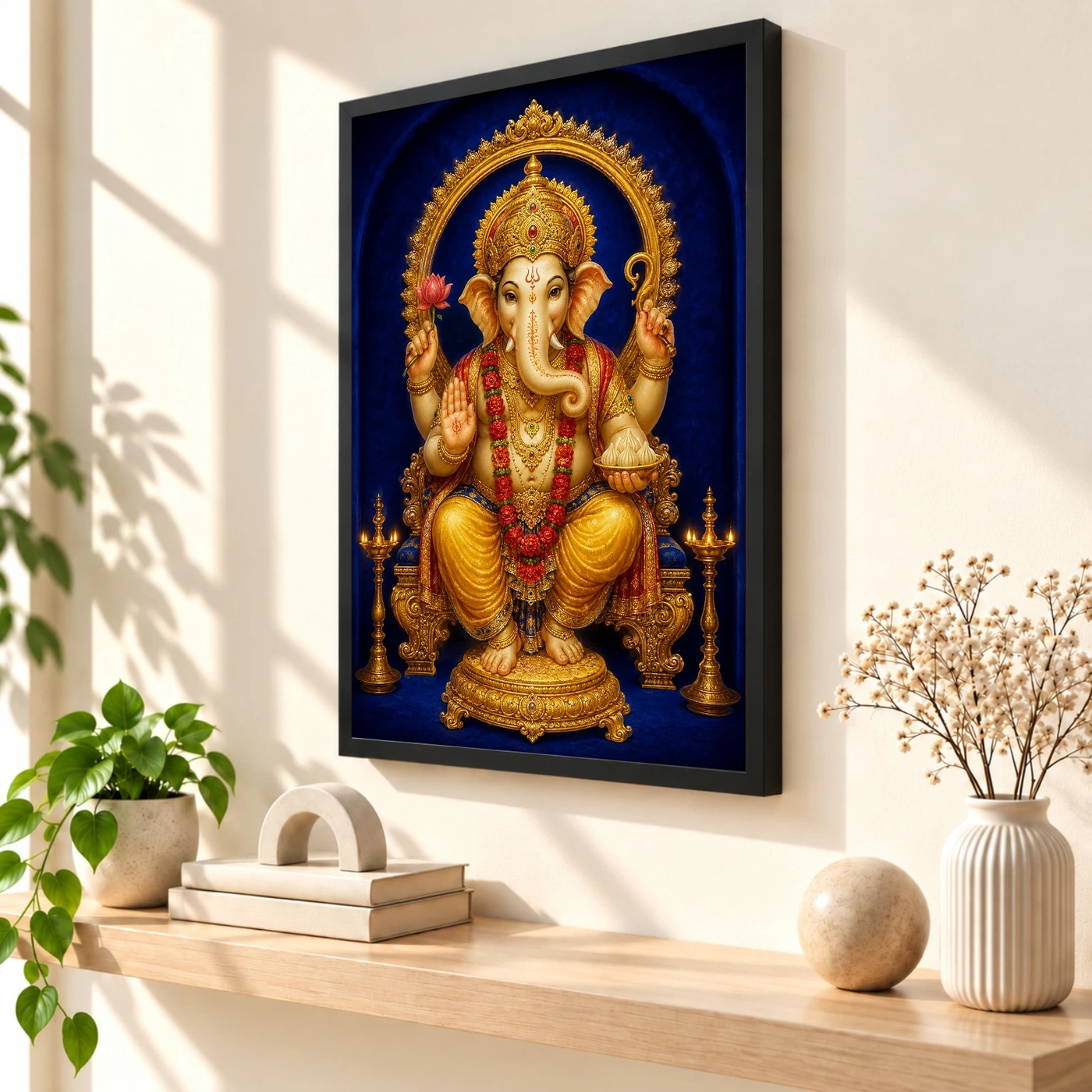 Dagdusheth Ganpati — Royal Blue Gold Frame, view 2