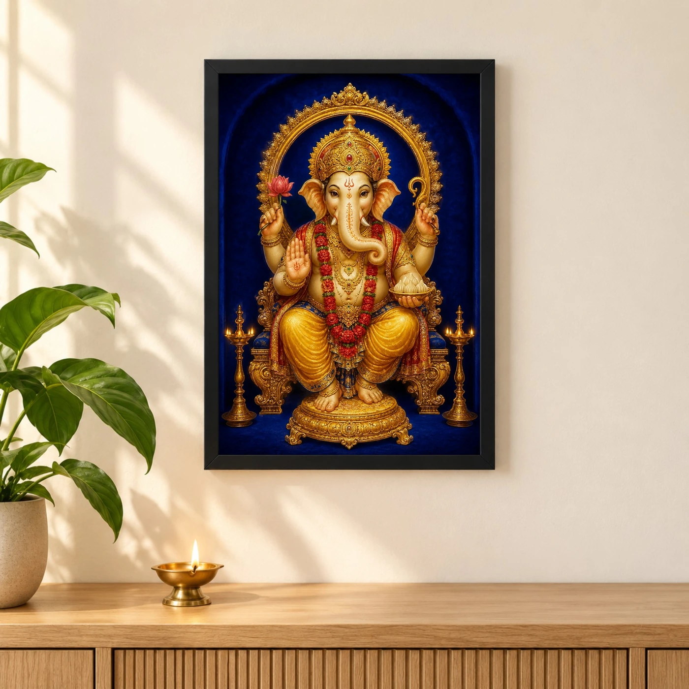Dagdusheth Ganpati — Royal Blue Gold Frame, view 3