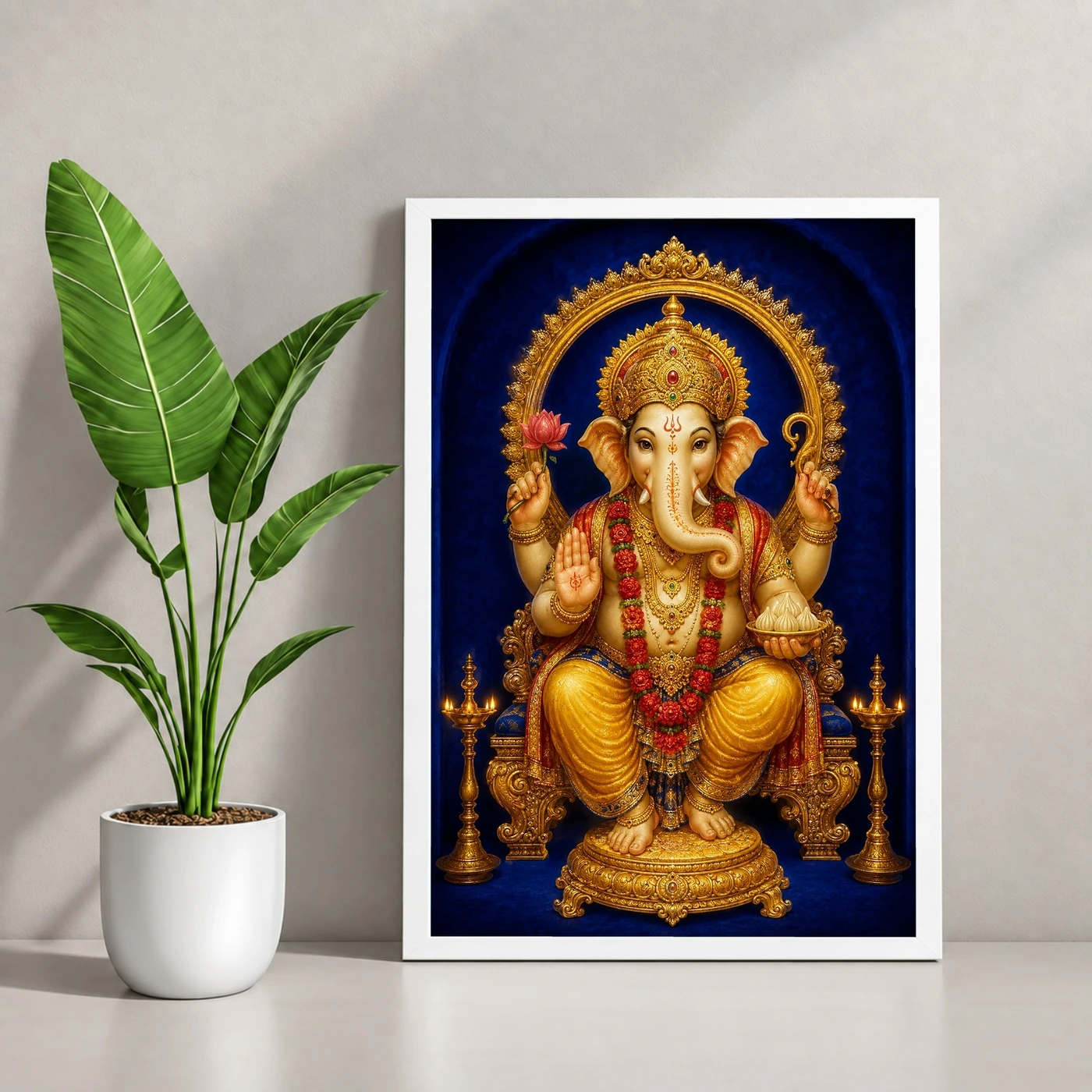 Dagdusheth Ganpati — Royal Blue Gold Frame, view 4