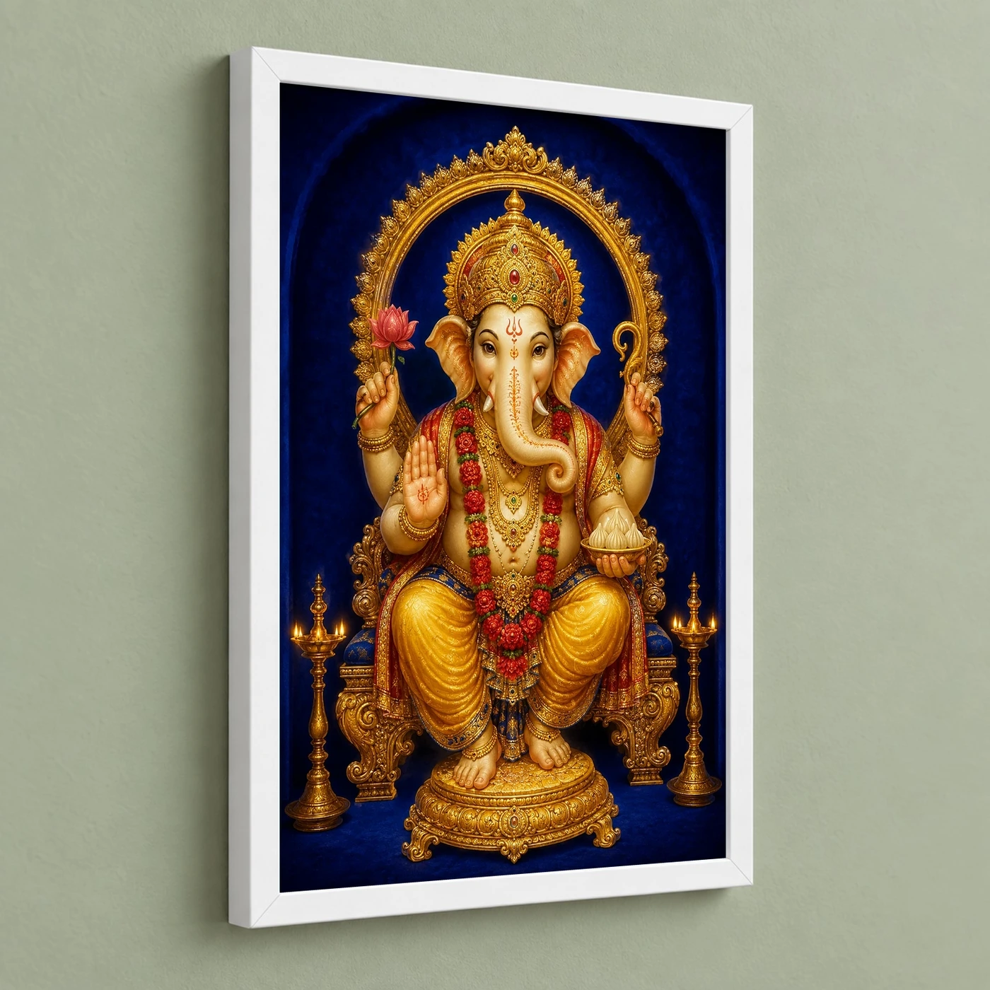 Dagdusheth Ganpati — Royal Blue Gold Frame, view 5