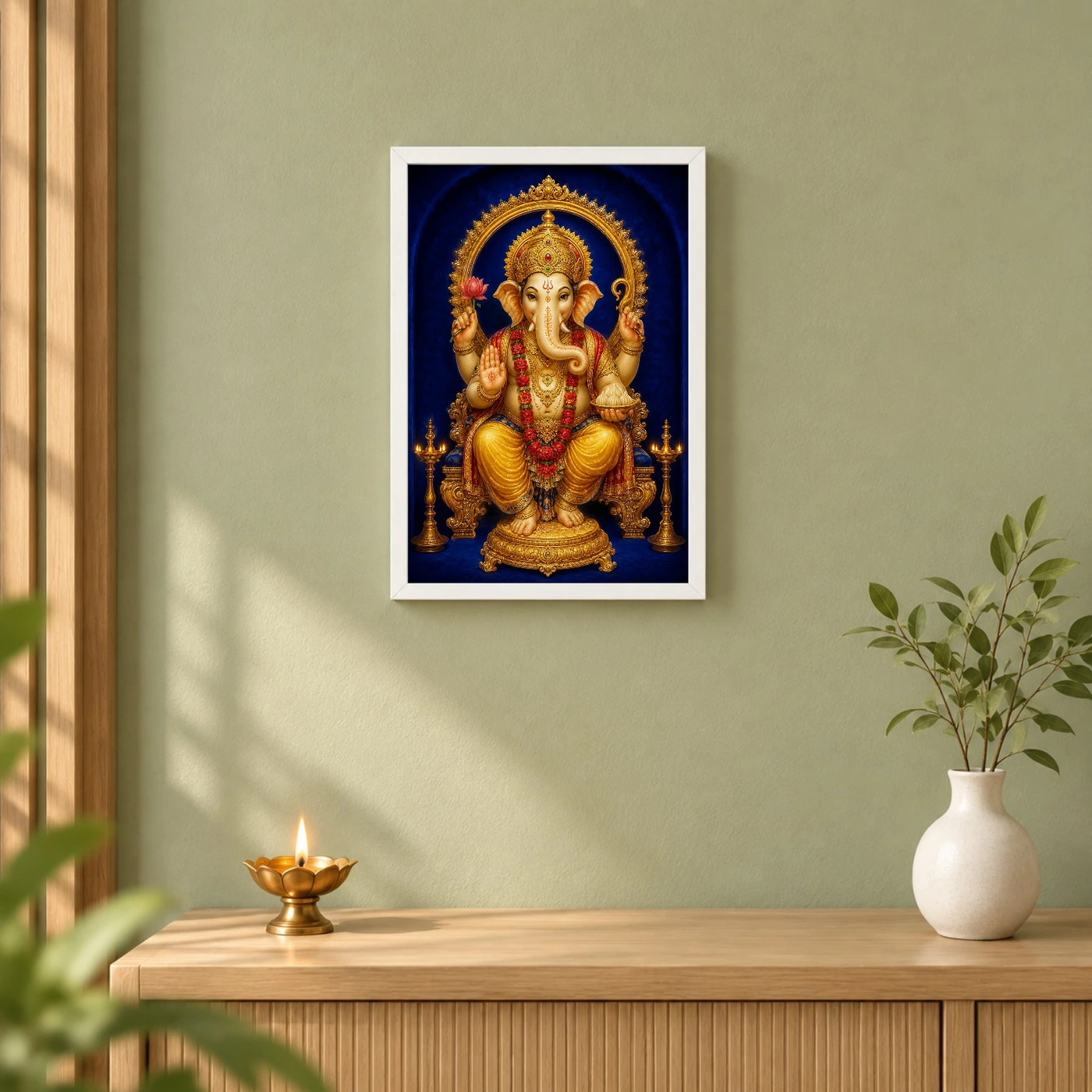 Dagdusheth Ganpati — Royal Blue Gold Frame, view 6