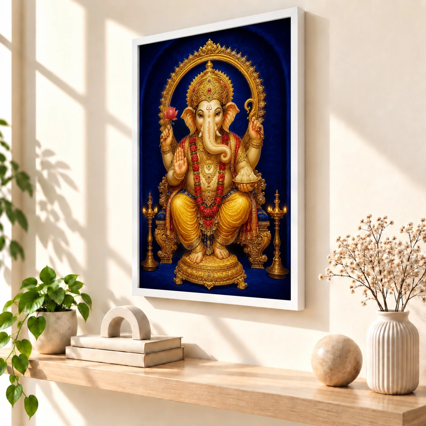 Dagdusheth Ganpati — Royal Blue Gold Frame, view 7