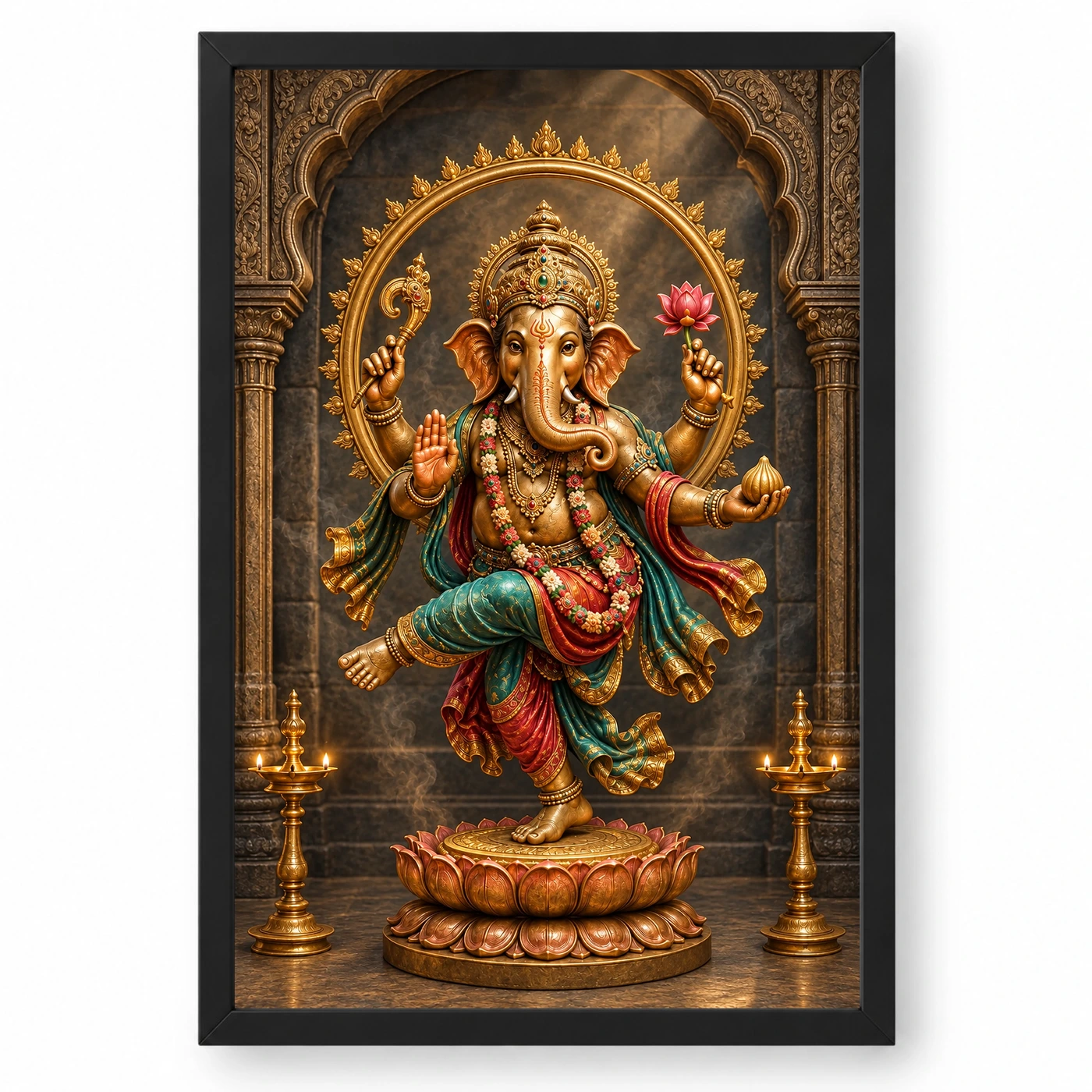 Dancing Ganesha — Bronze Temple Art Frame
