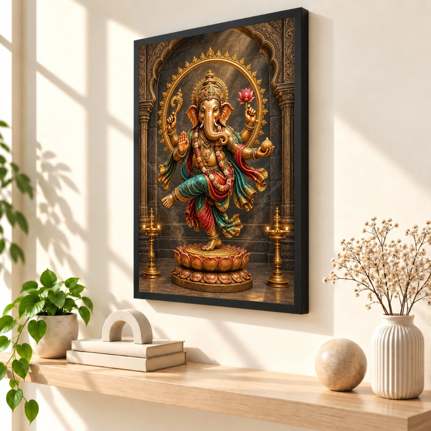 Dancing Ganesha — Bronze Temple Art Frame, view 2
