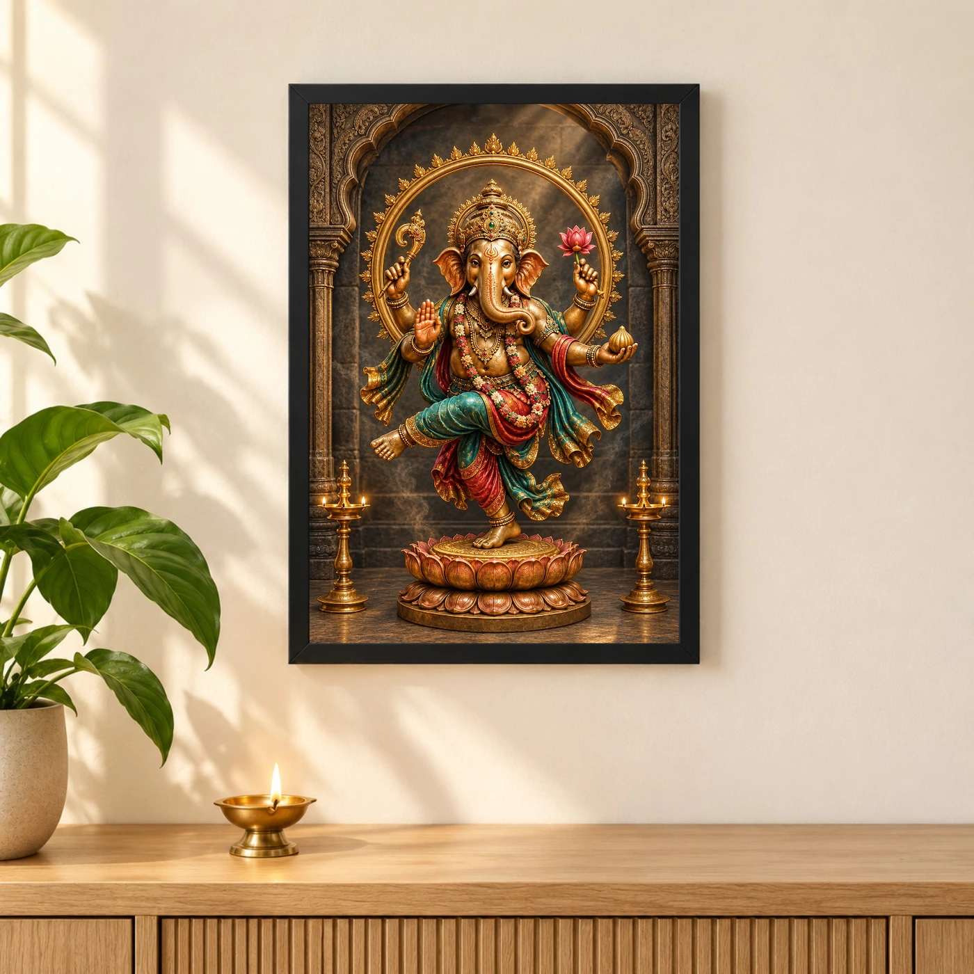 Dancing Ganesha — Bronze Temple Art Frame, view 3