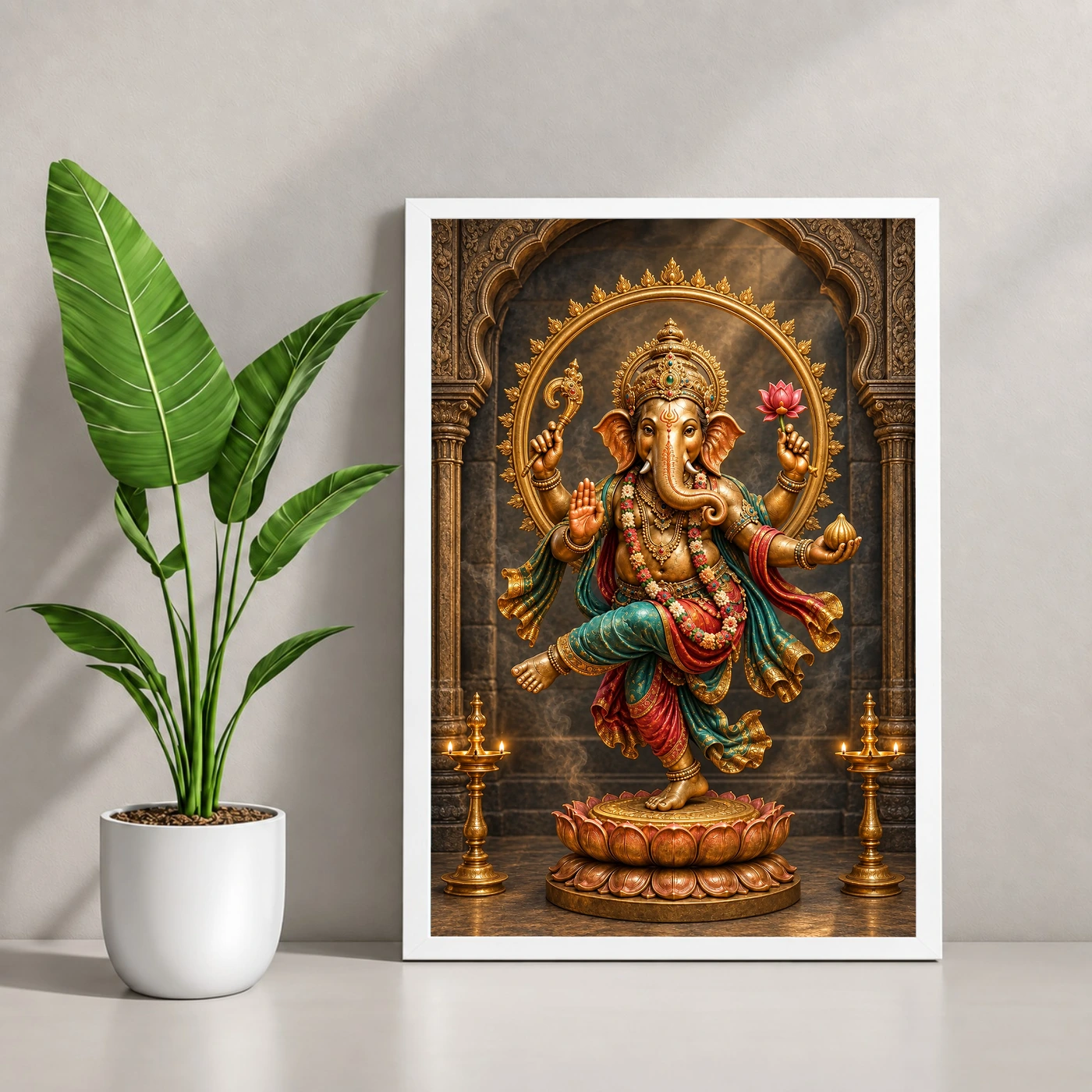 Dancing Ganesha — Bronze Temple Art Frame, view 4