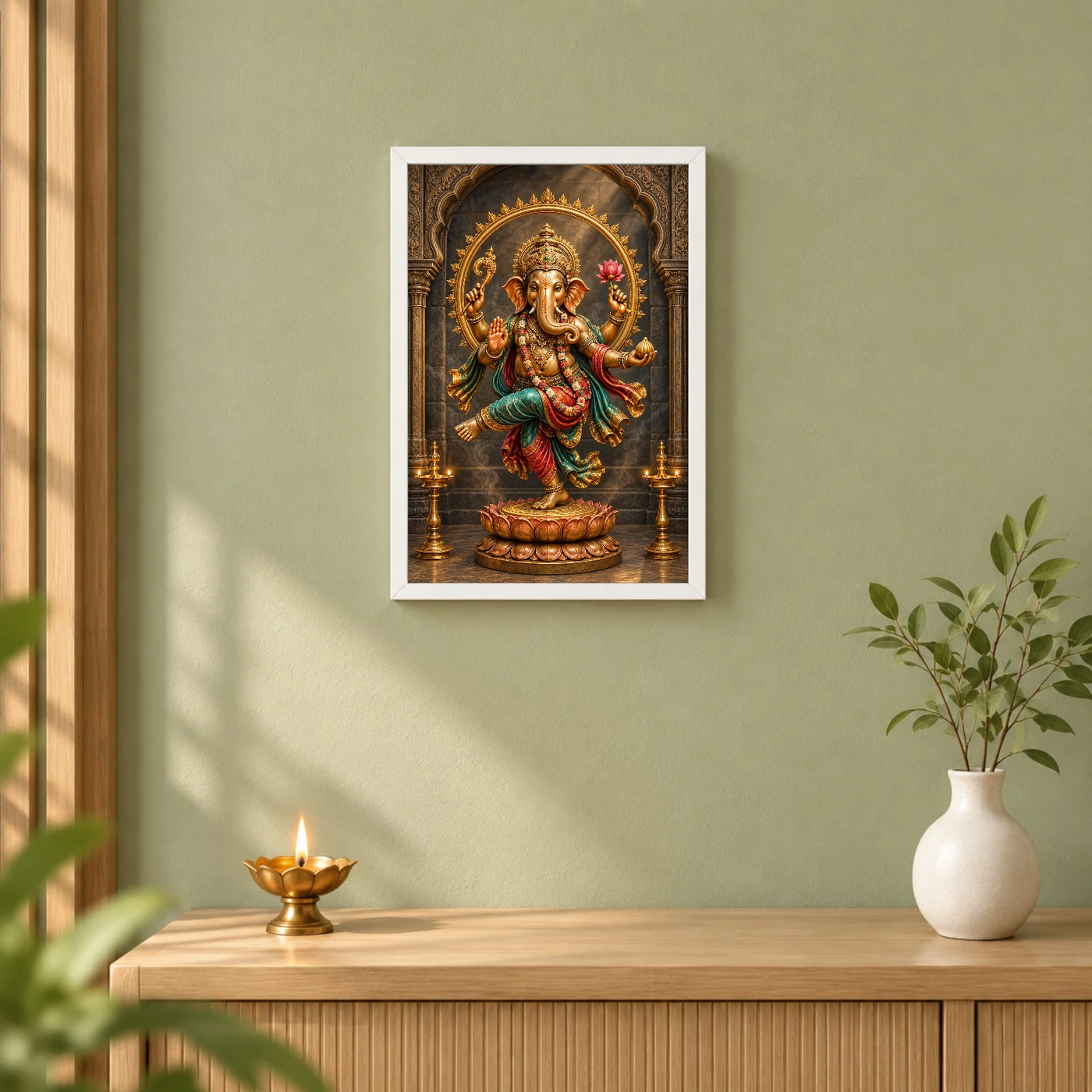Dancing Ganesha — Bronze Temple Art Frame, view 6