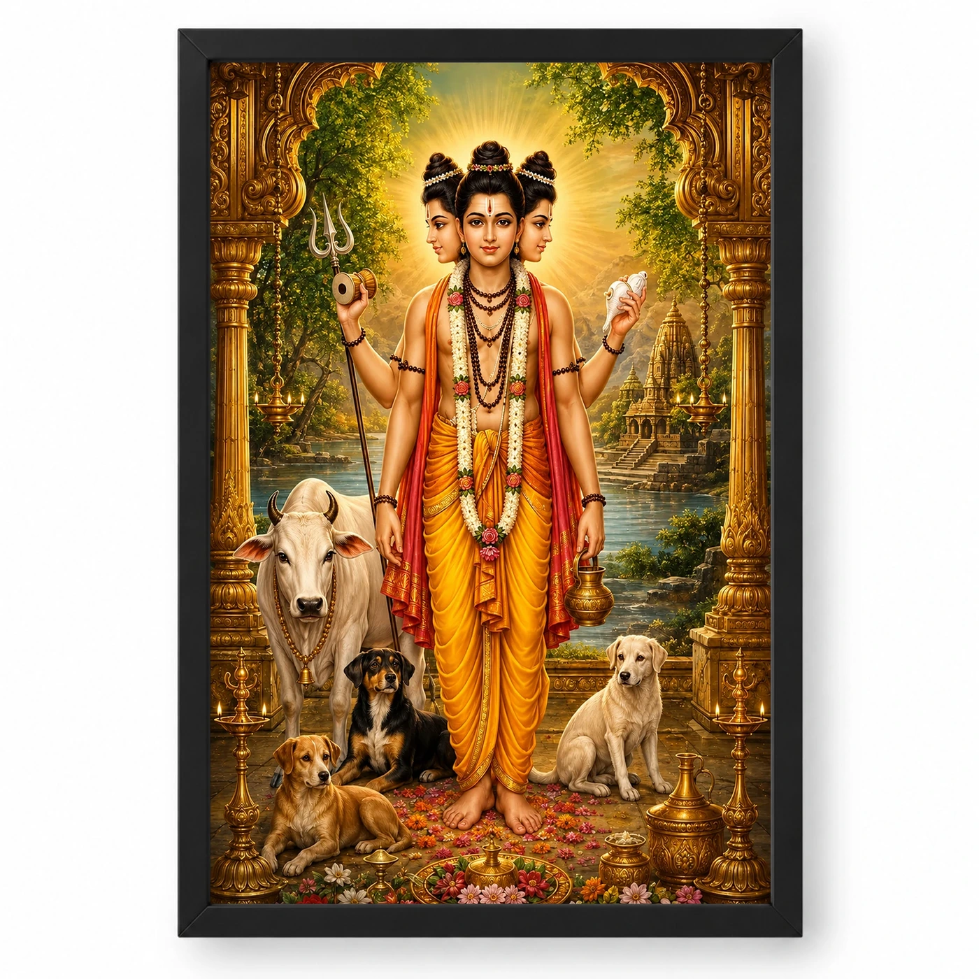 Dattatreya Ornate Golden Temple Darshan Photo Frame