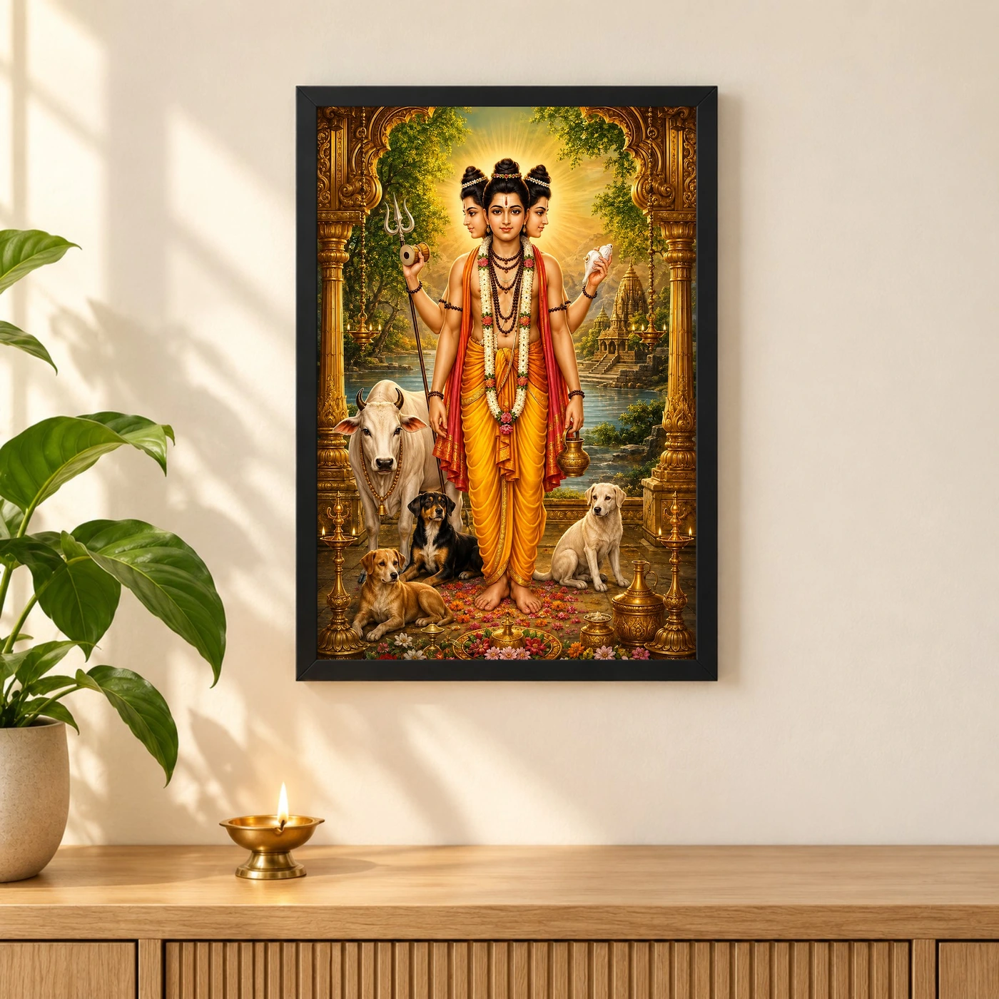Dattatreya Ornate Golden Temple Darshan Photo Frame, view 3