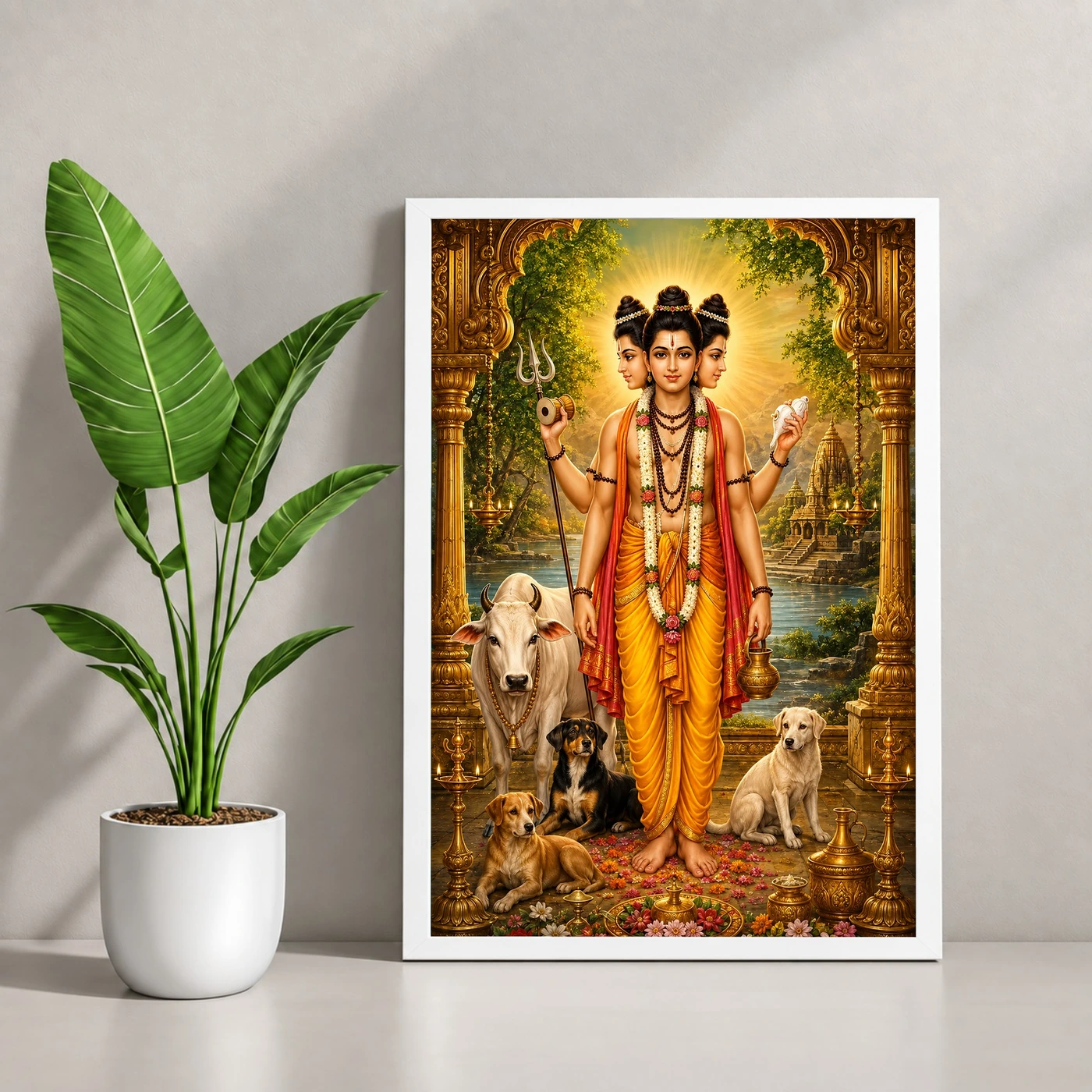 Dattatreya Ornate Golden Temple Darshan Photo Frame, view 4