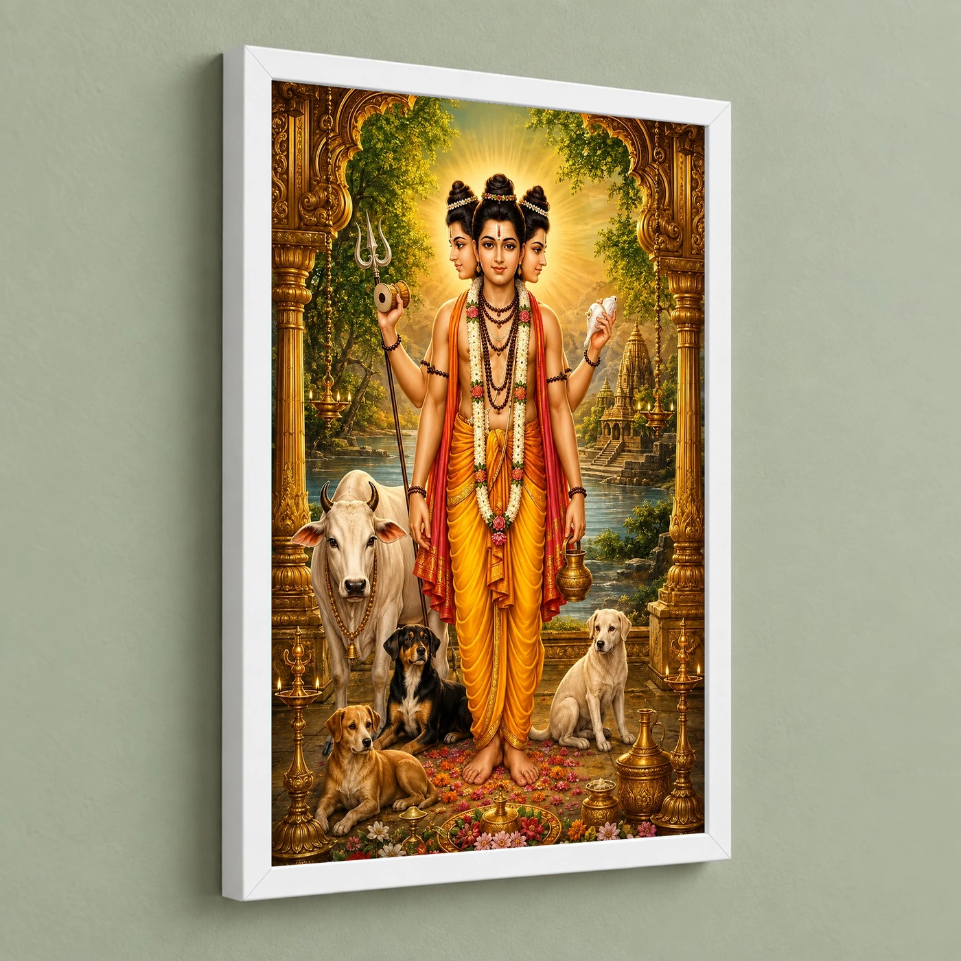 Dattatreya Ornate Golden Temple Darshan Photo Frame, view 5