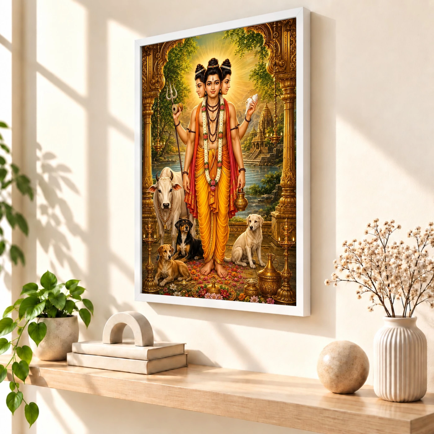 Dattatreya Ornate Golden Temple Darshan Photo Frame, view 7