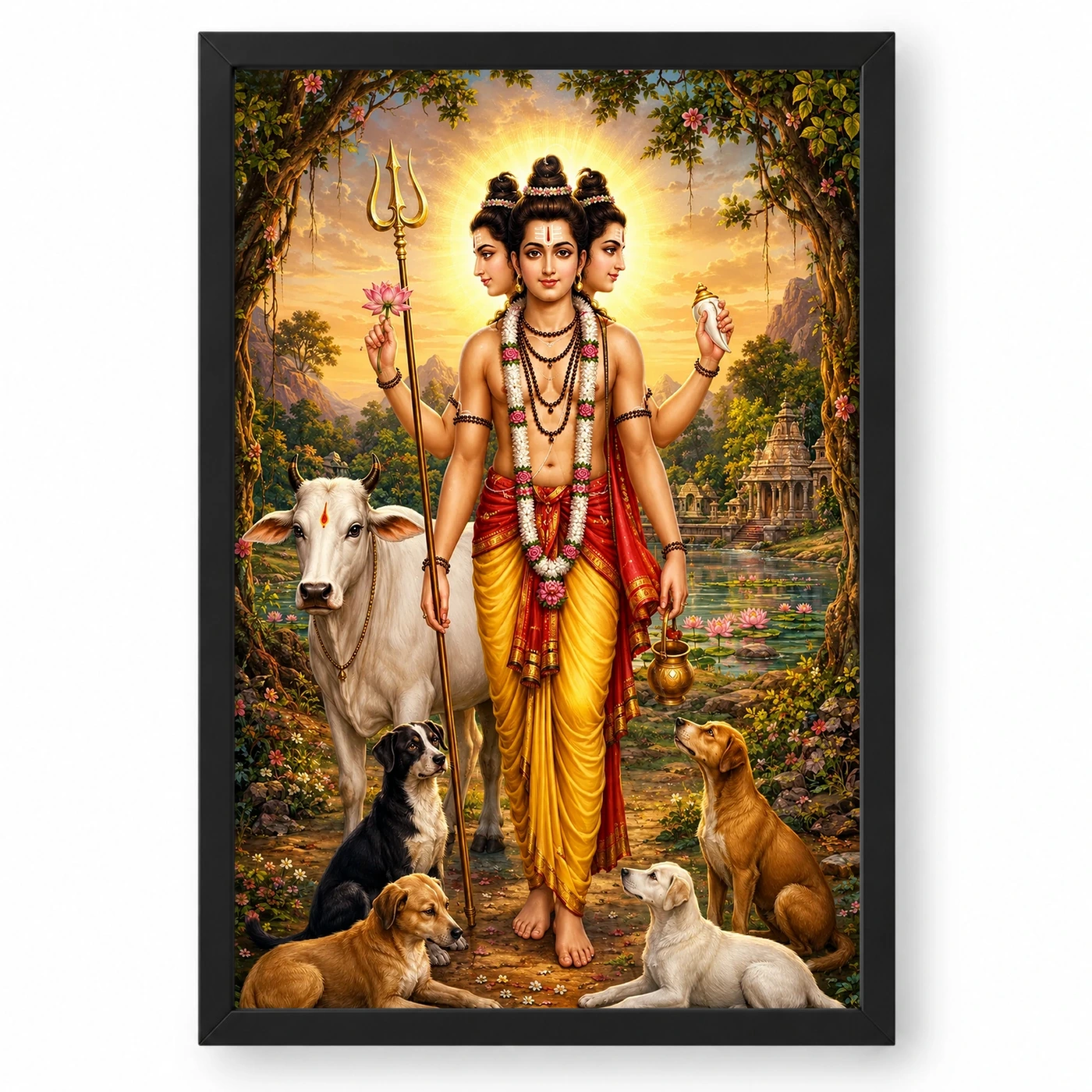 Dattatreya Traditional Indian Miniature-Inspired Devotional Art Photo Frame