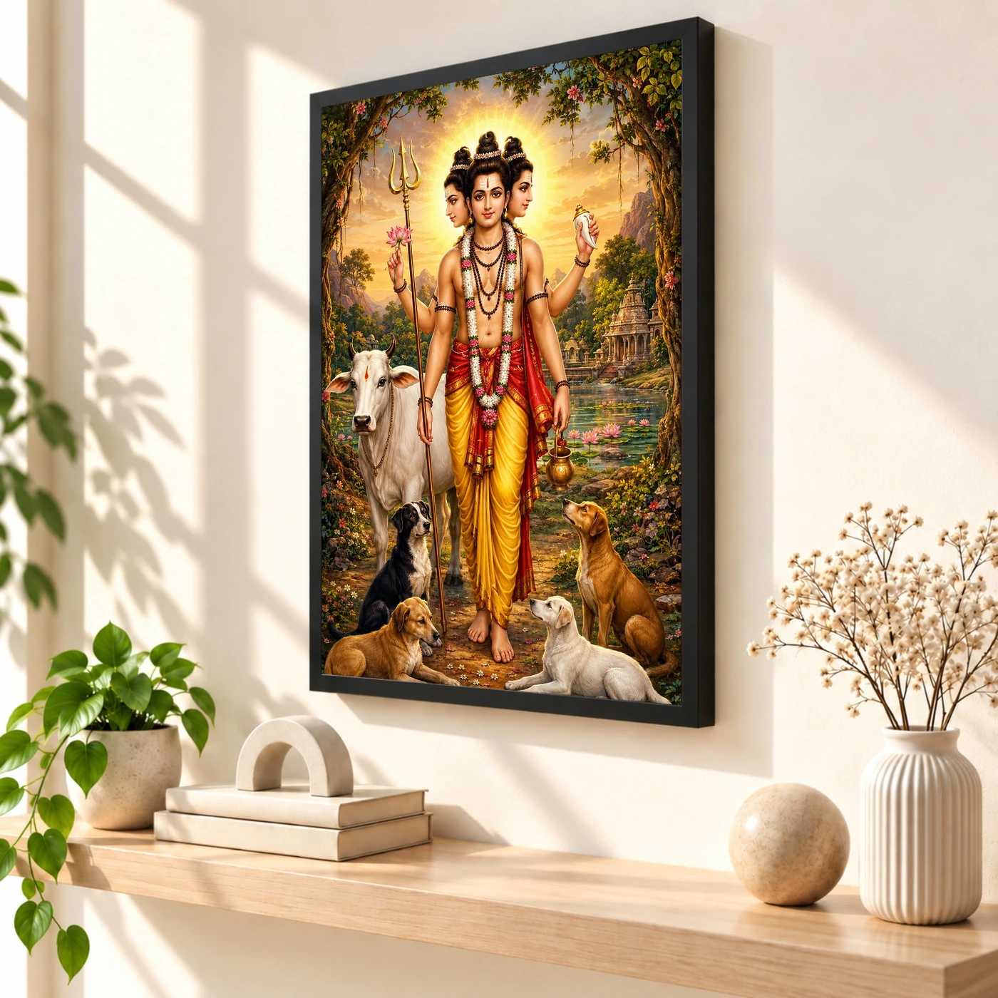 Dattatreya Traditional Indian Miniature-Inspired Devotional Art Photo Frame, view 2