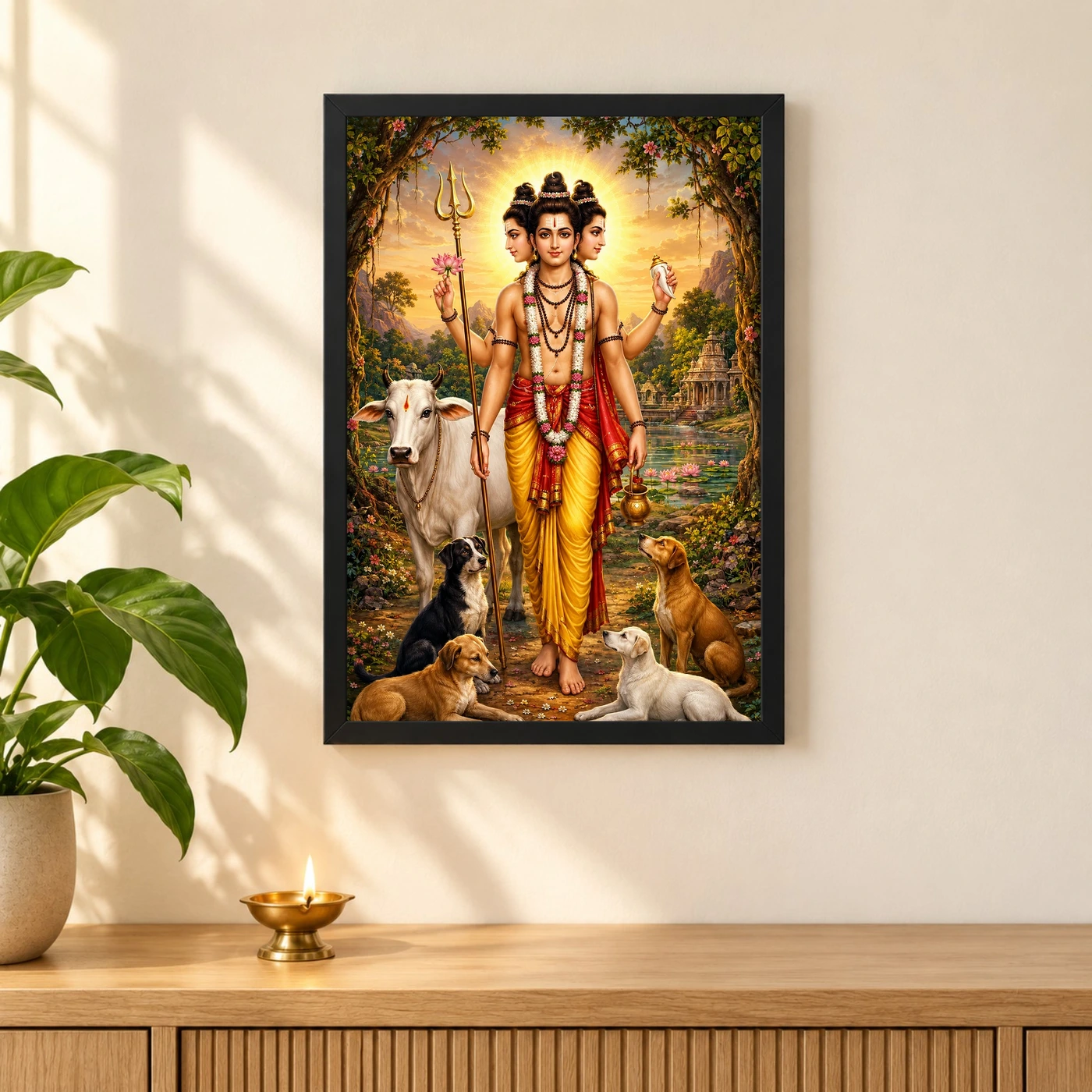 Dattatreya Traditional Indian Miniature-Inspired Devotional Art Photo Frame, view 3