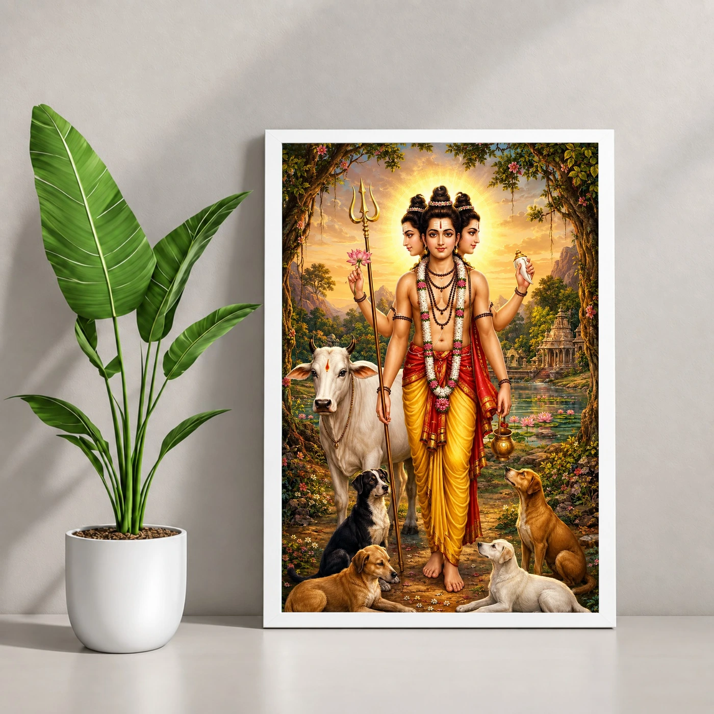 Dattatreya Traditional Indian Miniature-Inspired Devotional Art Photo Frame, view 4