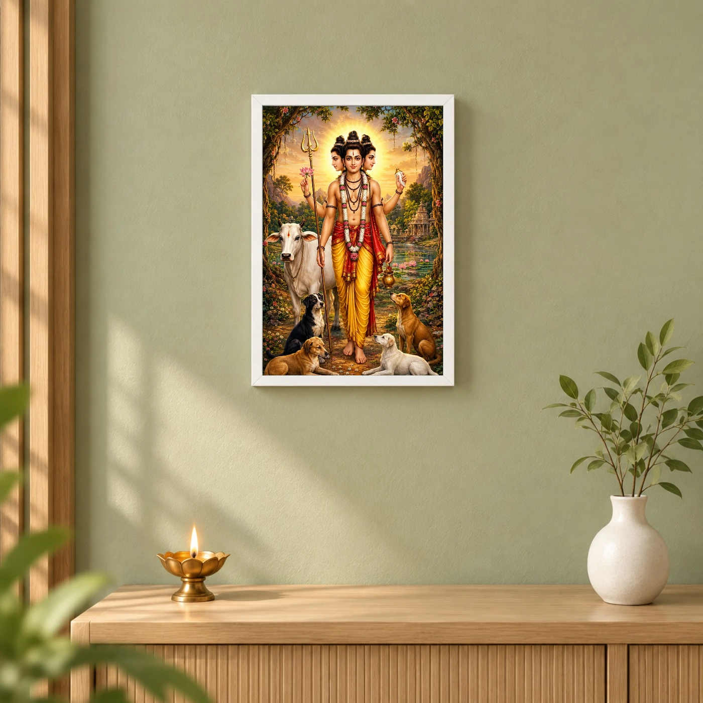 Dattatreya Traditional Indian Miniature-Inspired Devotional Art Photo Frame, view 6