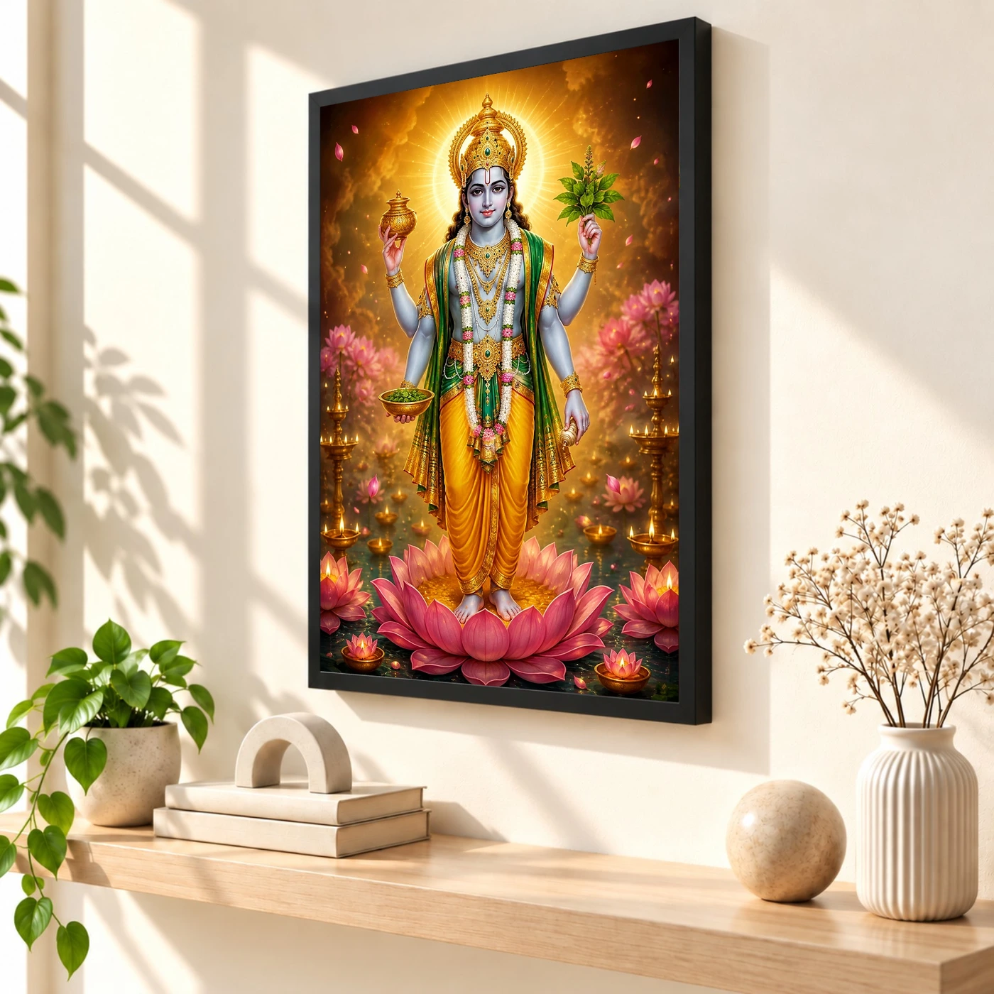 Dhanvantari Lotus And Diya Radiance Photo Frame, view 2