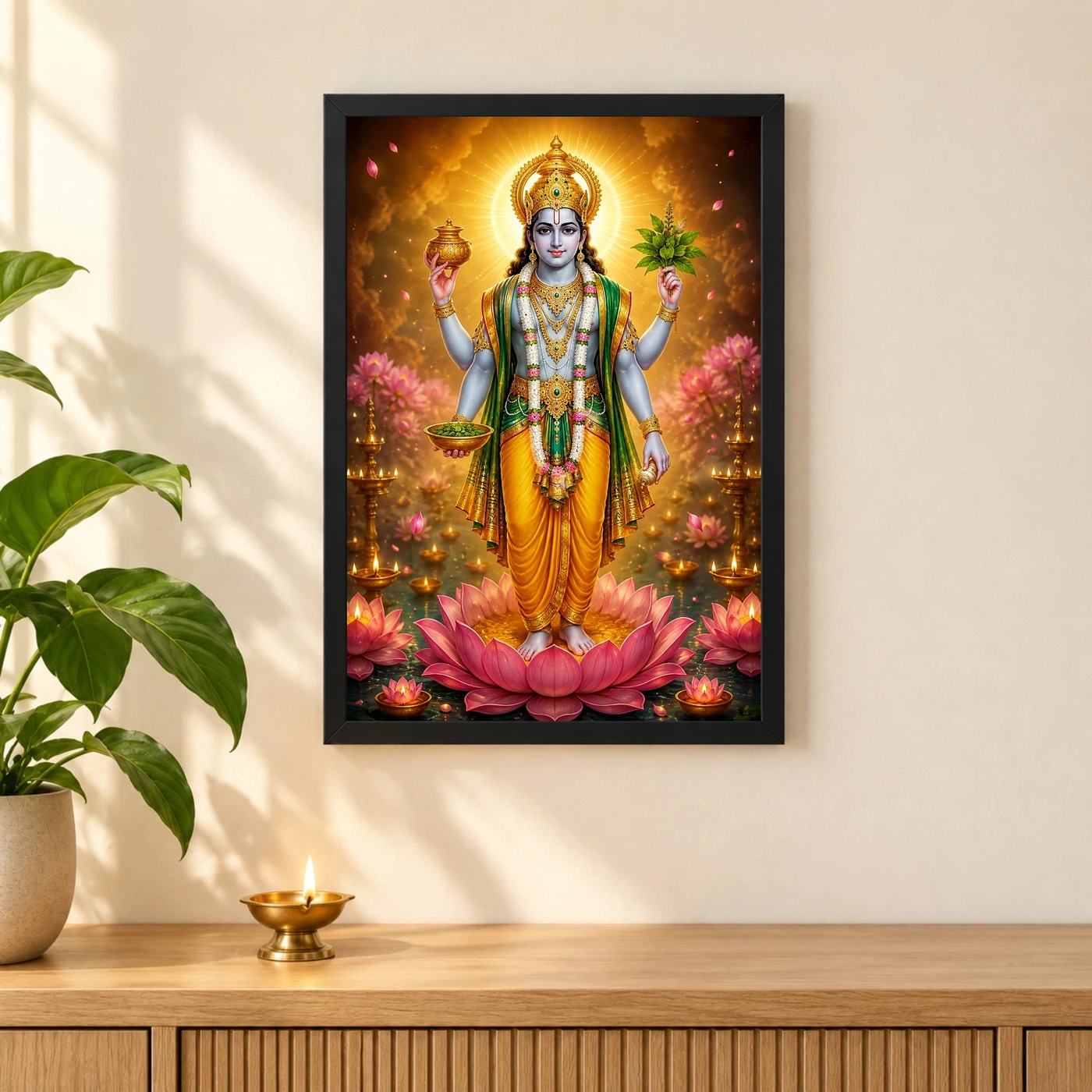 Dhanvantari Lotus And Diya Radiance Photo Frame, view 3