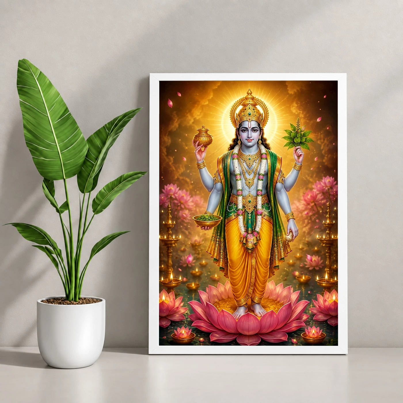 Dhanvantari Lotus And Diya Radiance Photo Frame, view 4