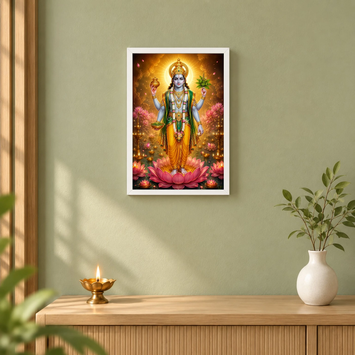 Dhanvantari Lotus And Diya Radiance Photo Frame, view 6