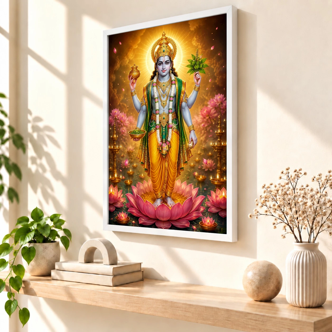 Dhanvantari Lotus And Diya Radiance Photo Frame, view 7