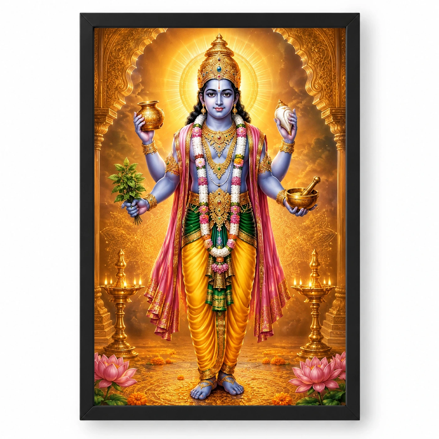 Dhanvantari Ornate Golden Temple Darshan Photo Frame