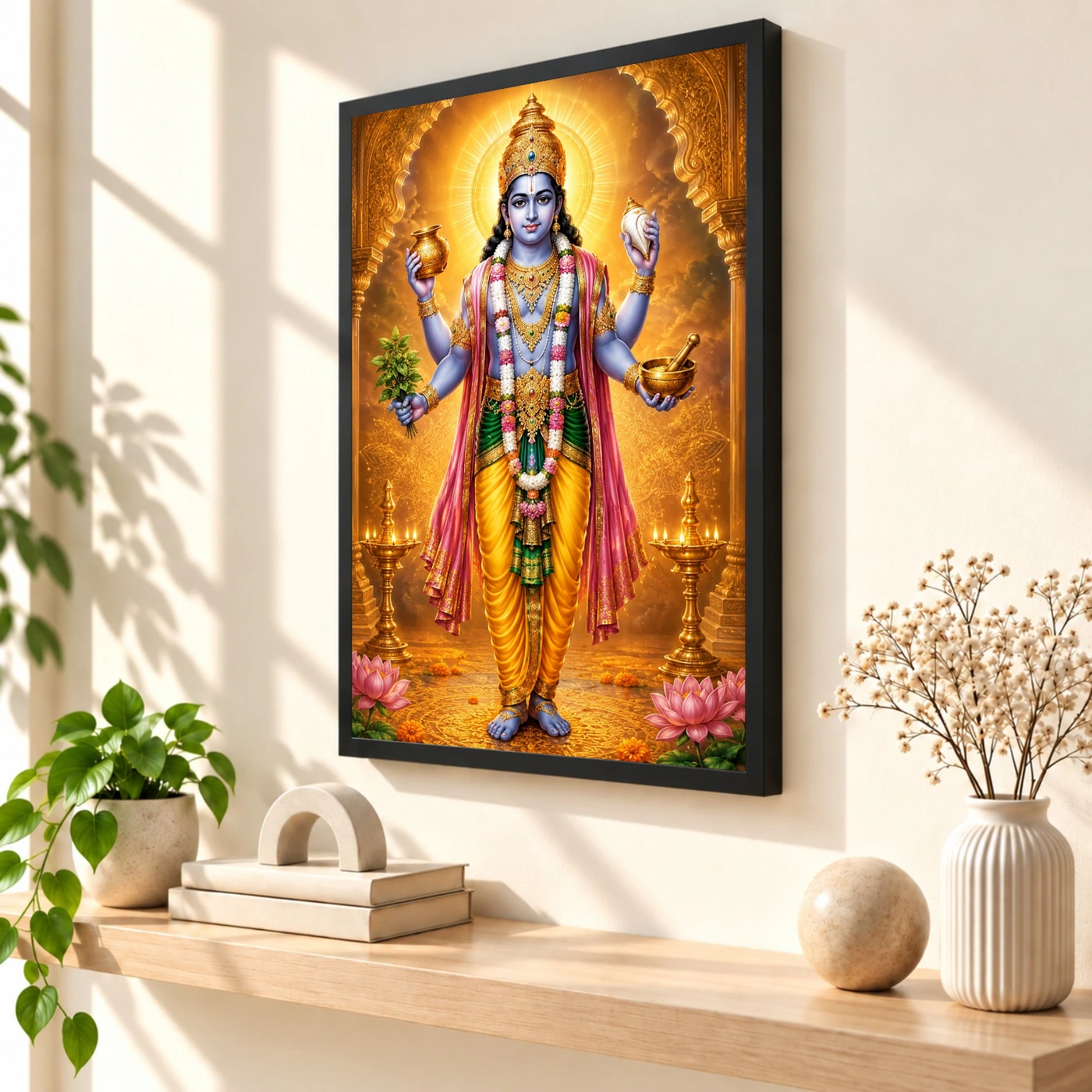 Dhanvantari Ornate Golden Temple Darshan Photo Frame, view 2