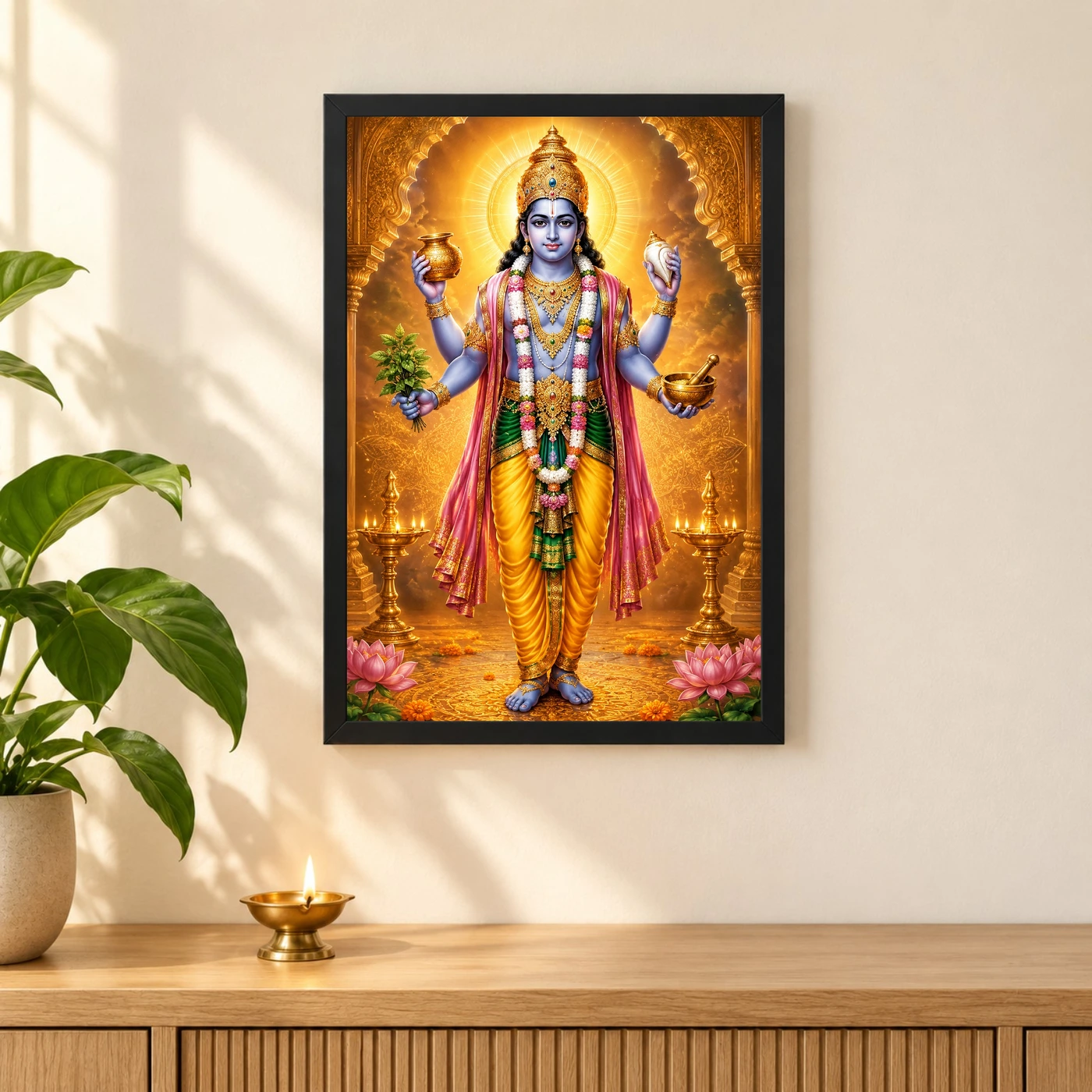Dhanvantari Ornate Golden Temple Darshan Photo Frame, view 3