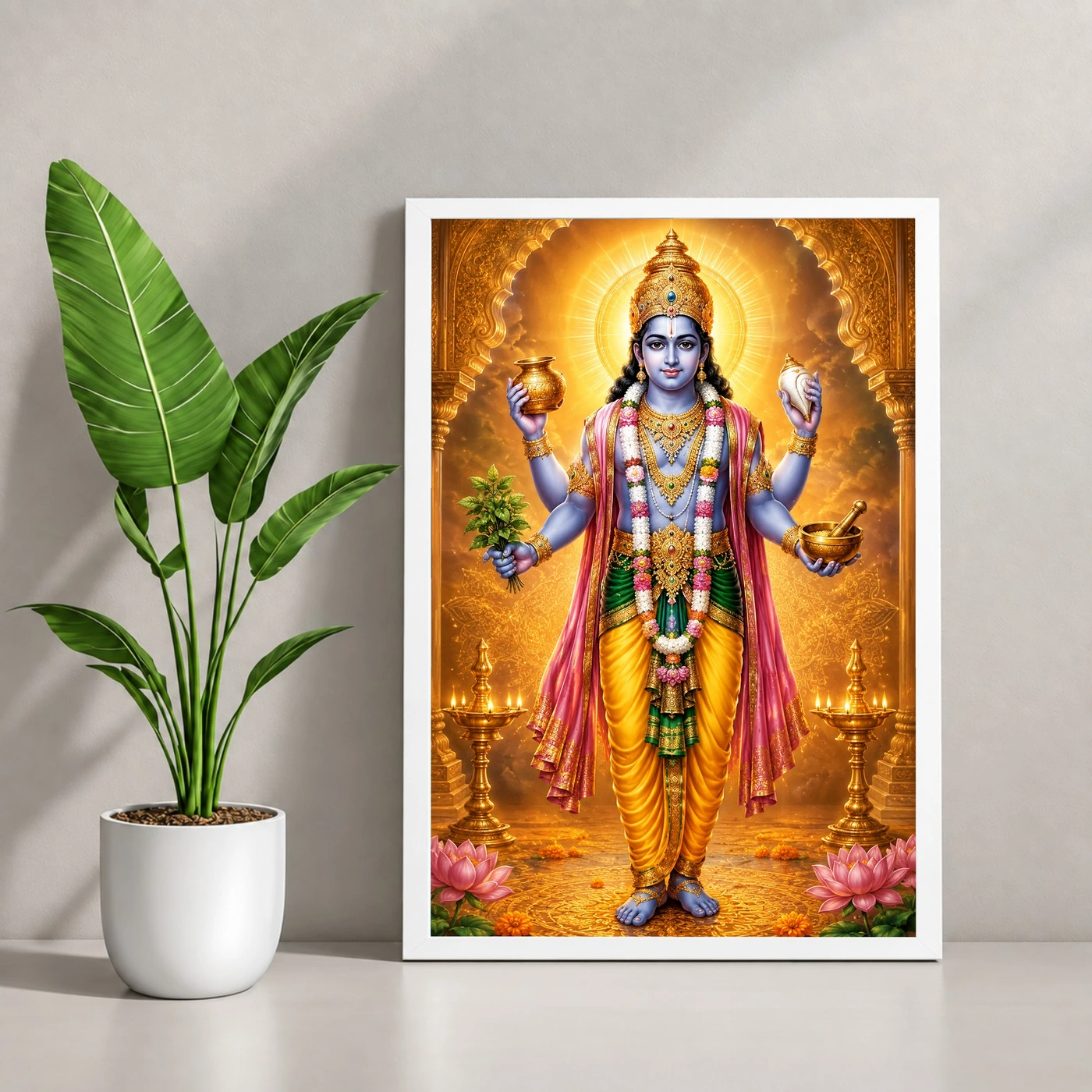 Dhanvantari Ornate Golden Temple Darshan Photo Frame, view 4