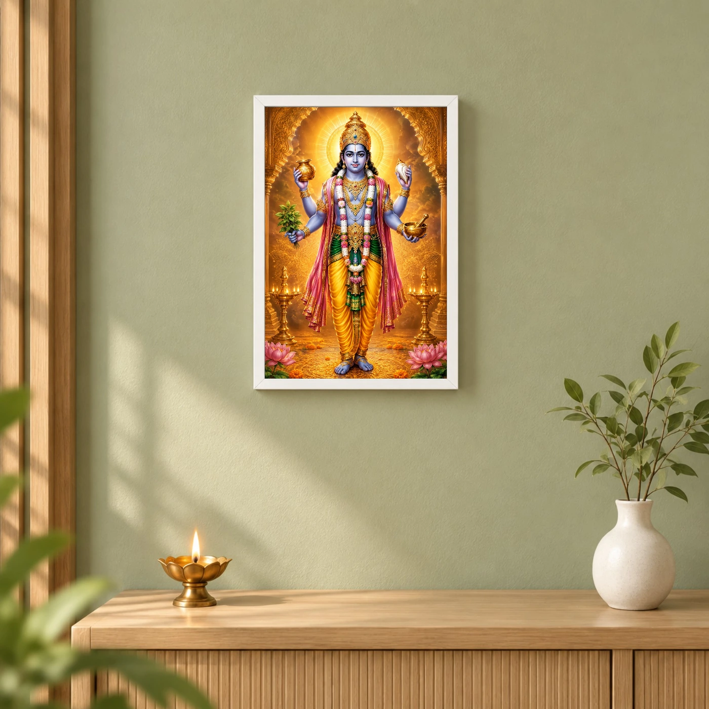 Dhanvantari Ornate Golden Temple Darshan Photo Frame, view 6
