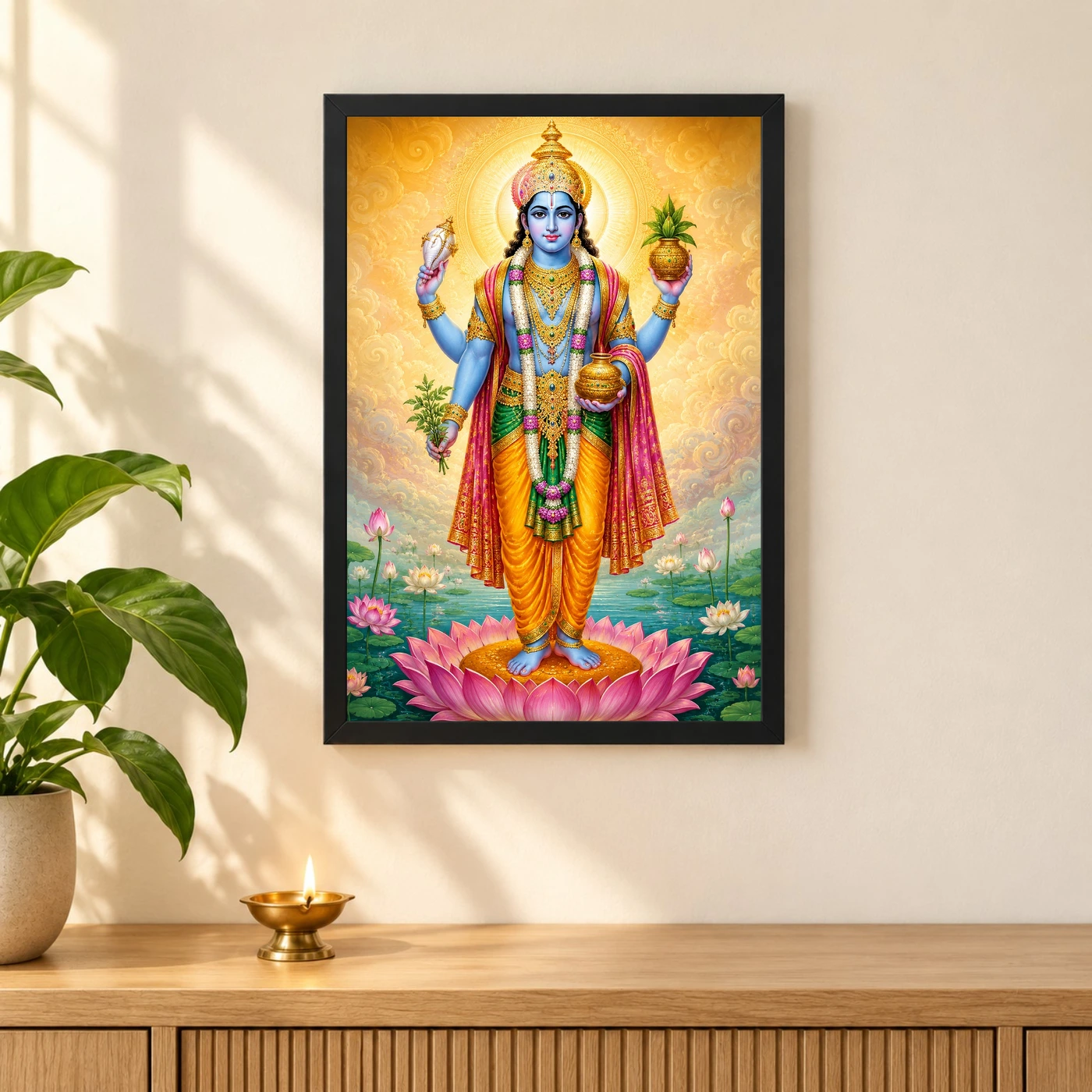Dhanvantari Traditional Indian Miniature-Inspired Devotional Art Photo Frame, view 3