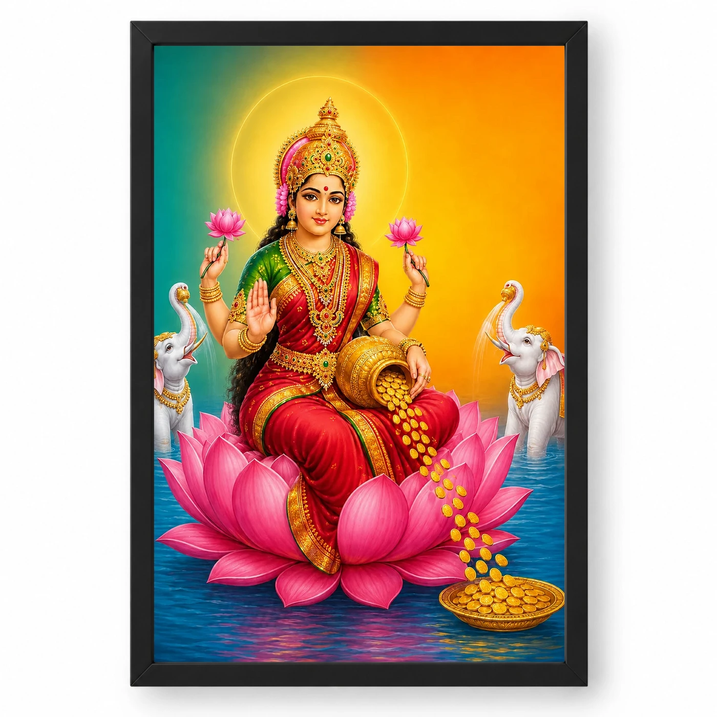Diagonal Prosperity Varalakshmi Photo Frame – Teal Red Art