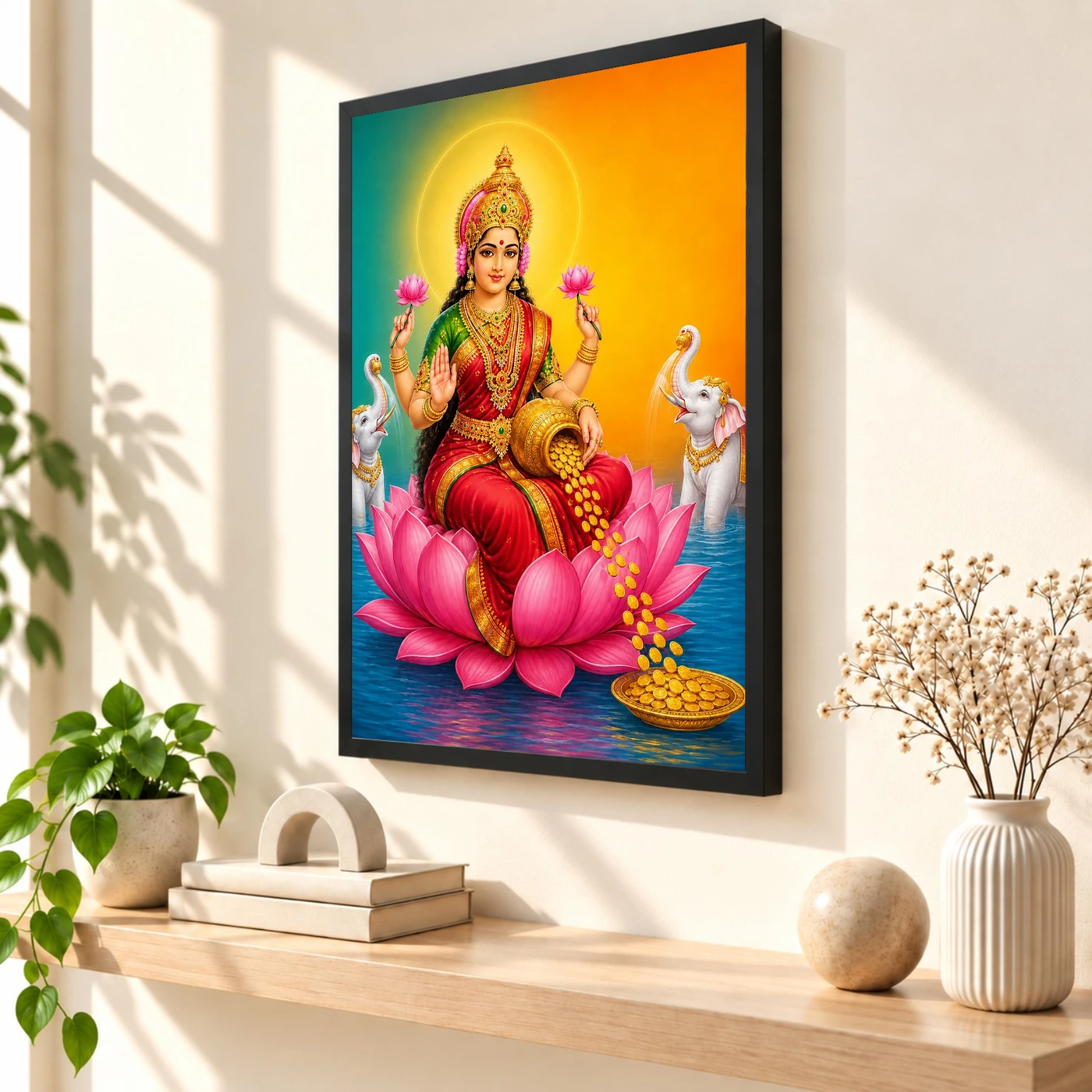 Diagonal Prosperity Varalakshmi Photo Frame – Teal Red Art, view 2