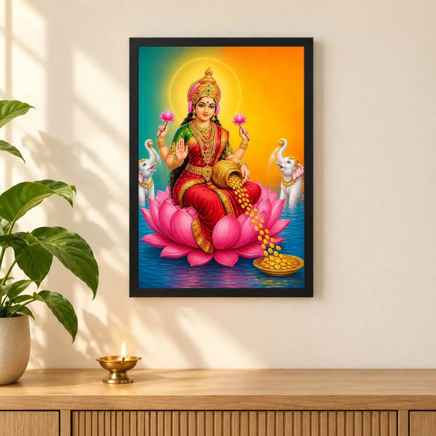 Diagonal Prosperity Varalakshmi Photo Frame – Teal Red Art, view 3