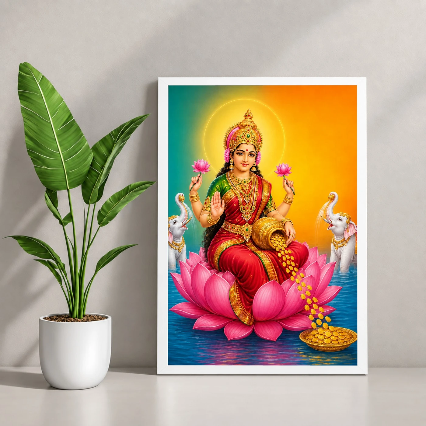 Diagonal Prosperity Varalakshmi Photo Frame – Teal Red Art, view 4