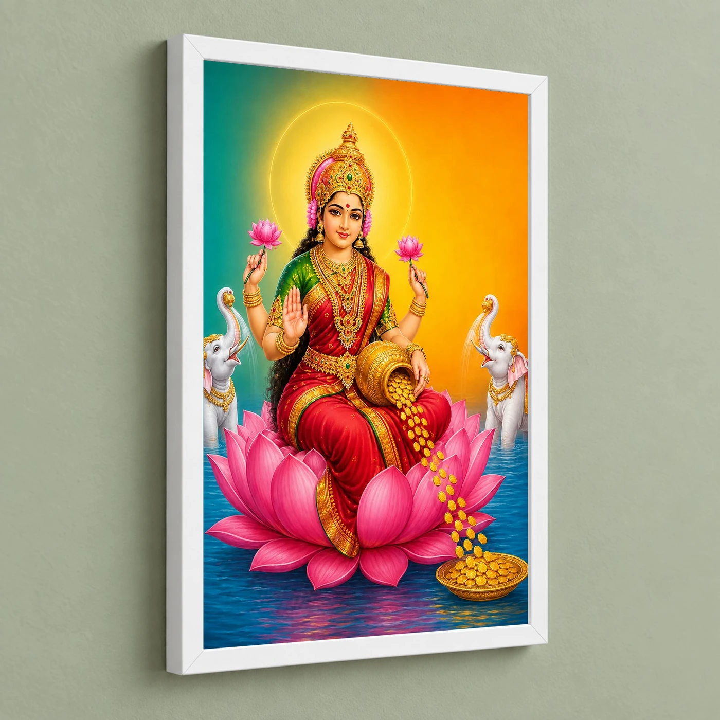 Diagonal Prosperity Varalakshmi Photo Frame – Teal Red Art, view 5