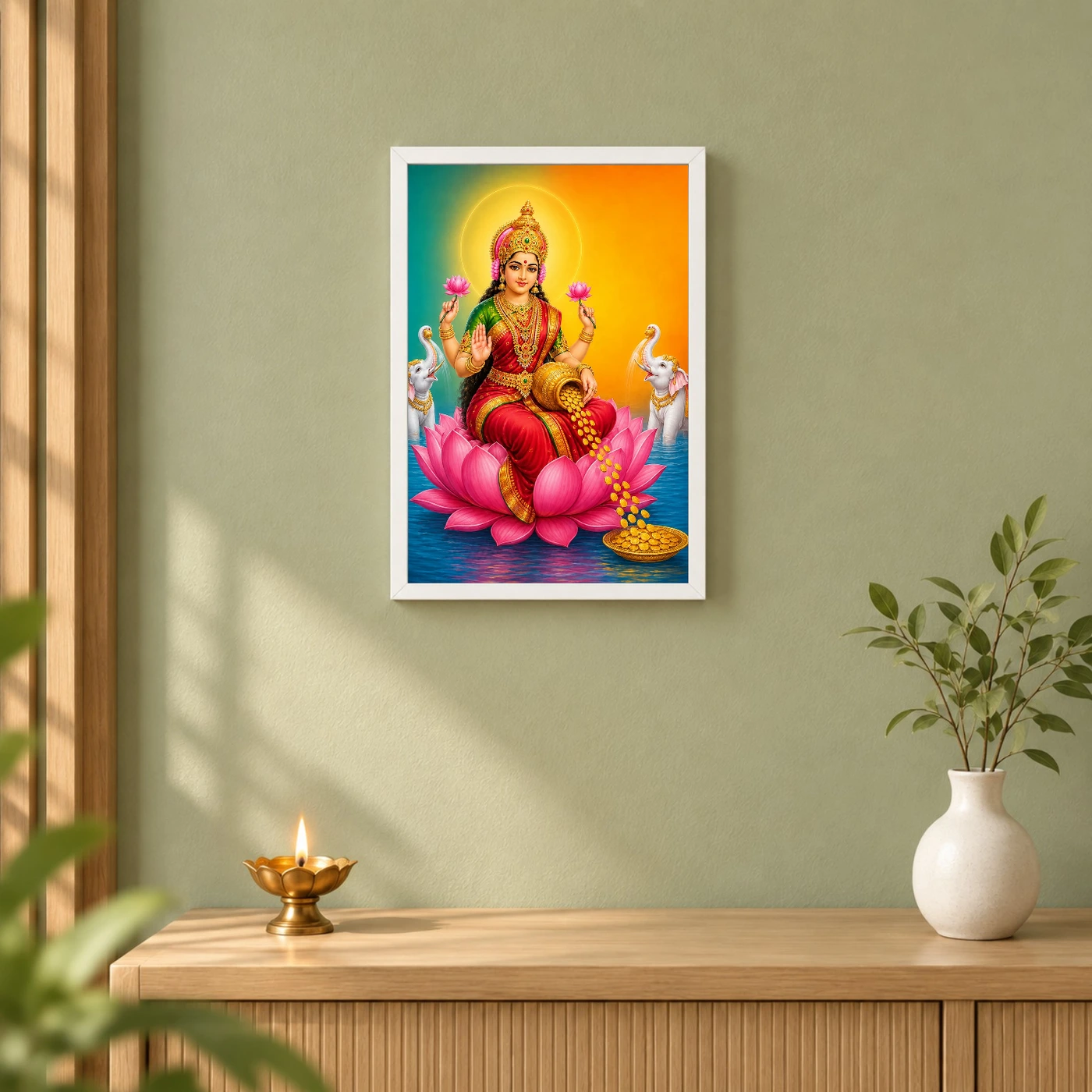 Diagonal Prosperity Varalakshmi Photo Frame – Teal Red Art, view 6