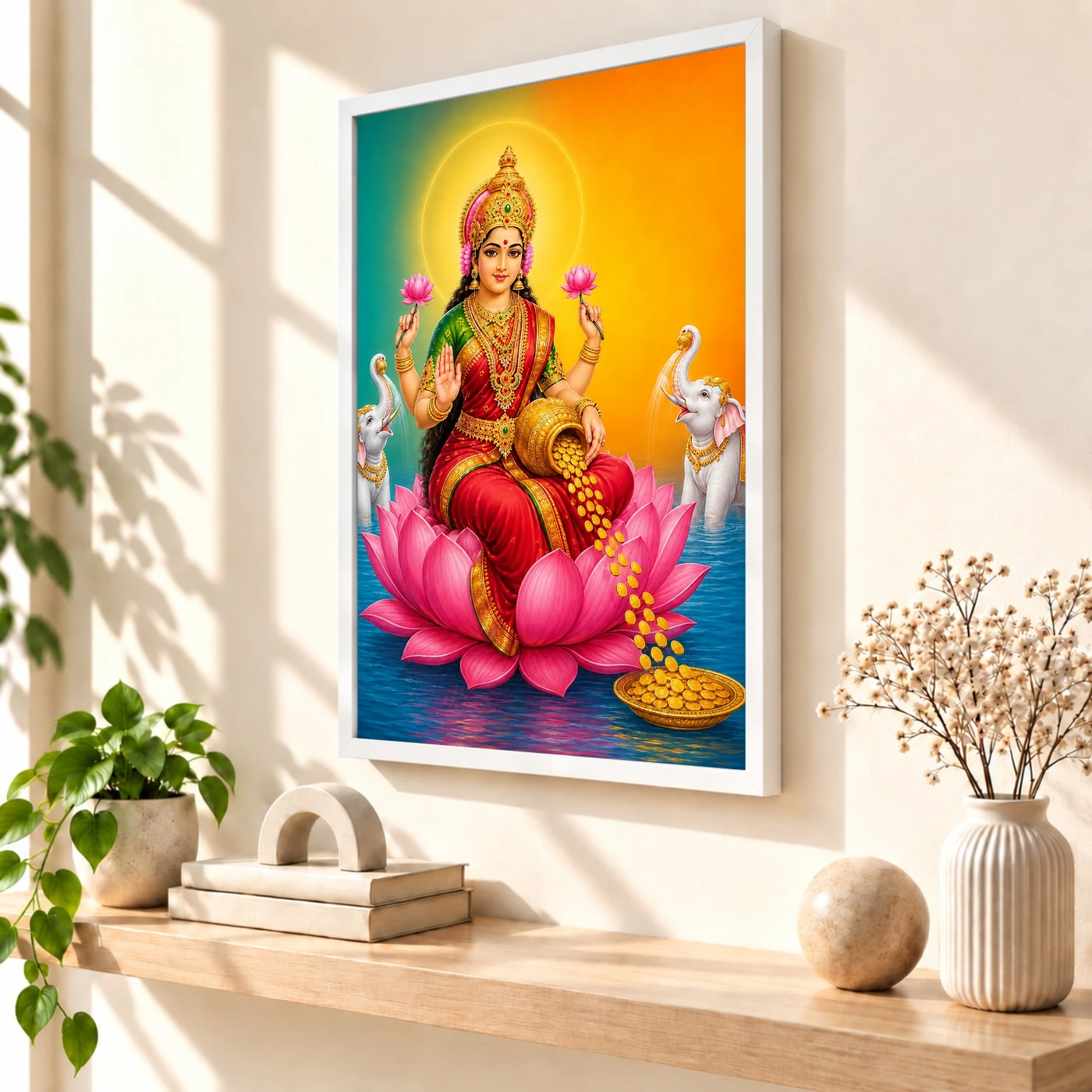 Diagonal Prosperity Varalakshmi Photo Frame – Teal Red Art, view 7
