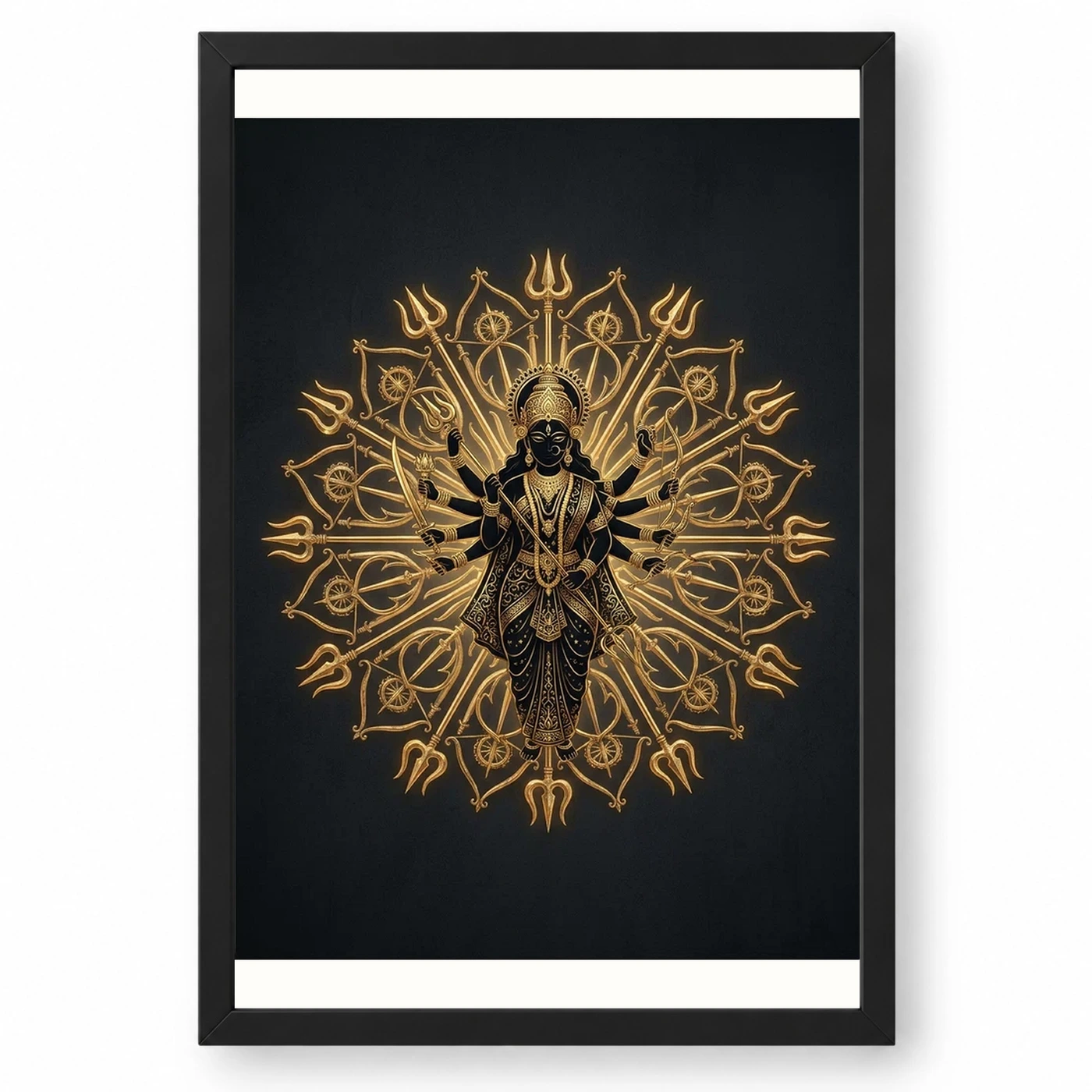 Durga Black Gold Weapons Mandala Luxury Premium Wall Art Photo Frame