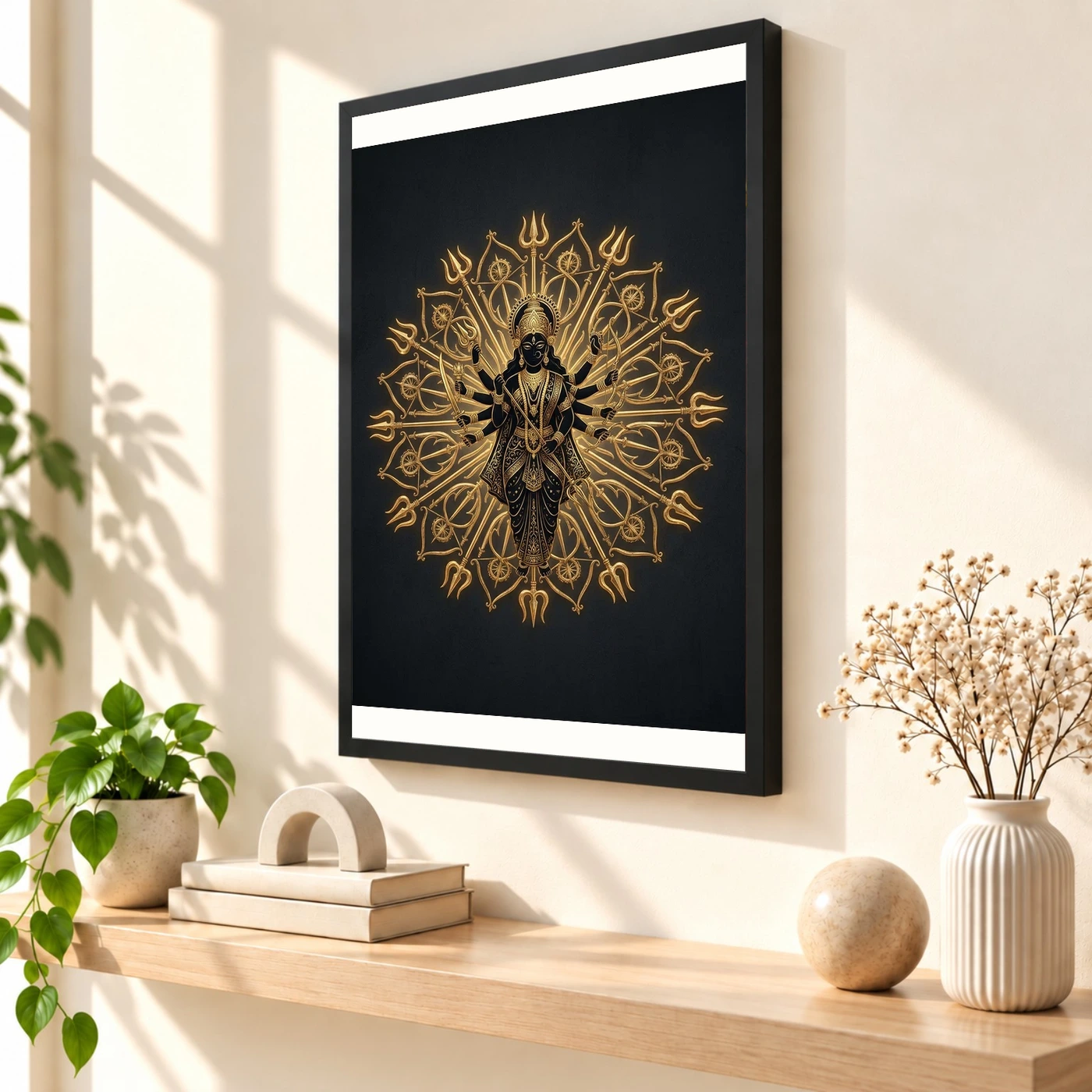 Durga Black Gold Weapons Mandala Luxury Premium Wall Art Photo Frame, view 2
