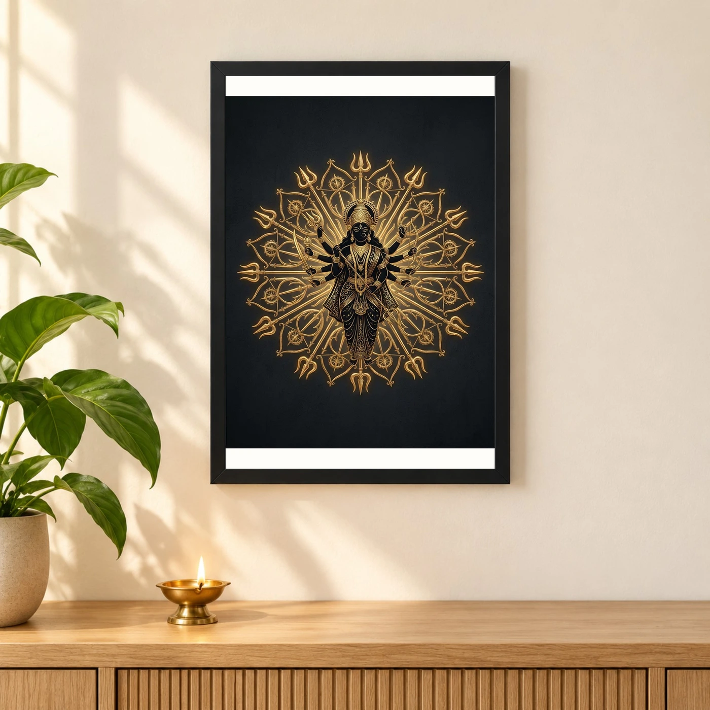 Durga Black Gold Weapons Mandala Luxury Premium Wall Art Photo Frame, view 3